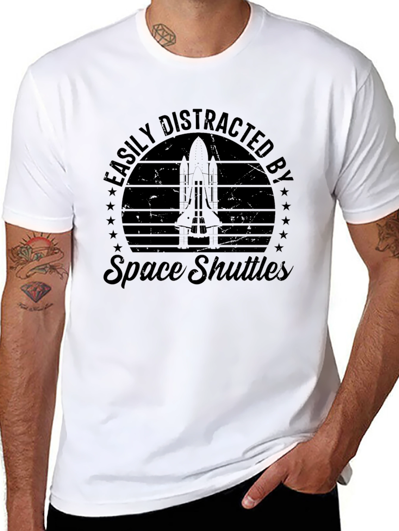 Black Easily Distracted by Space Shuttles T-Shirt view 8