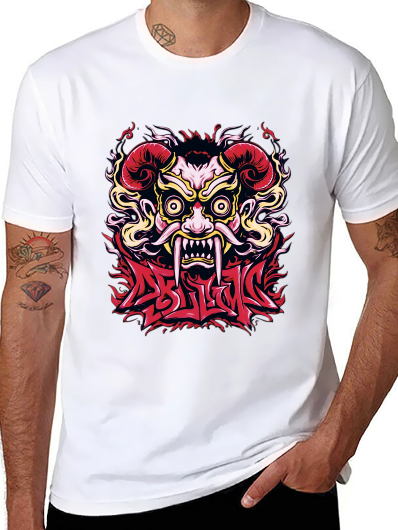 Black  Oni Mask Graphic T-Shirt - Bold Design view 8