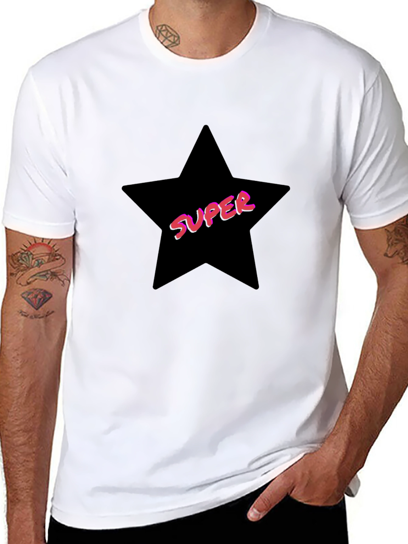 Black Super Star Graphic Tee - Trendy Casual T-Shirt view 8