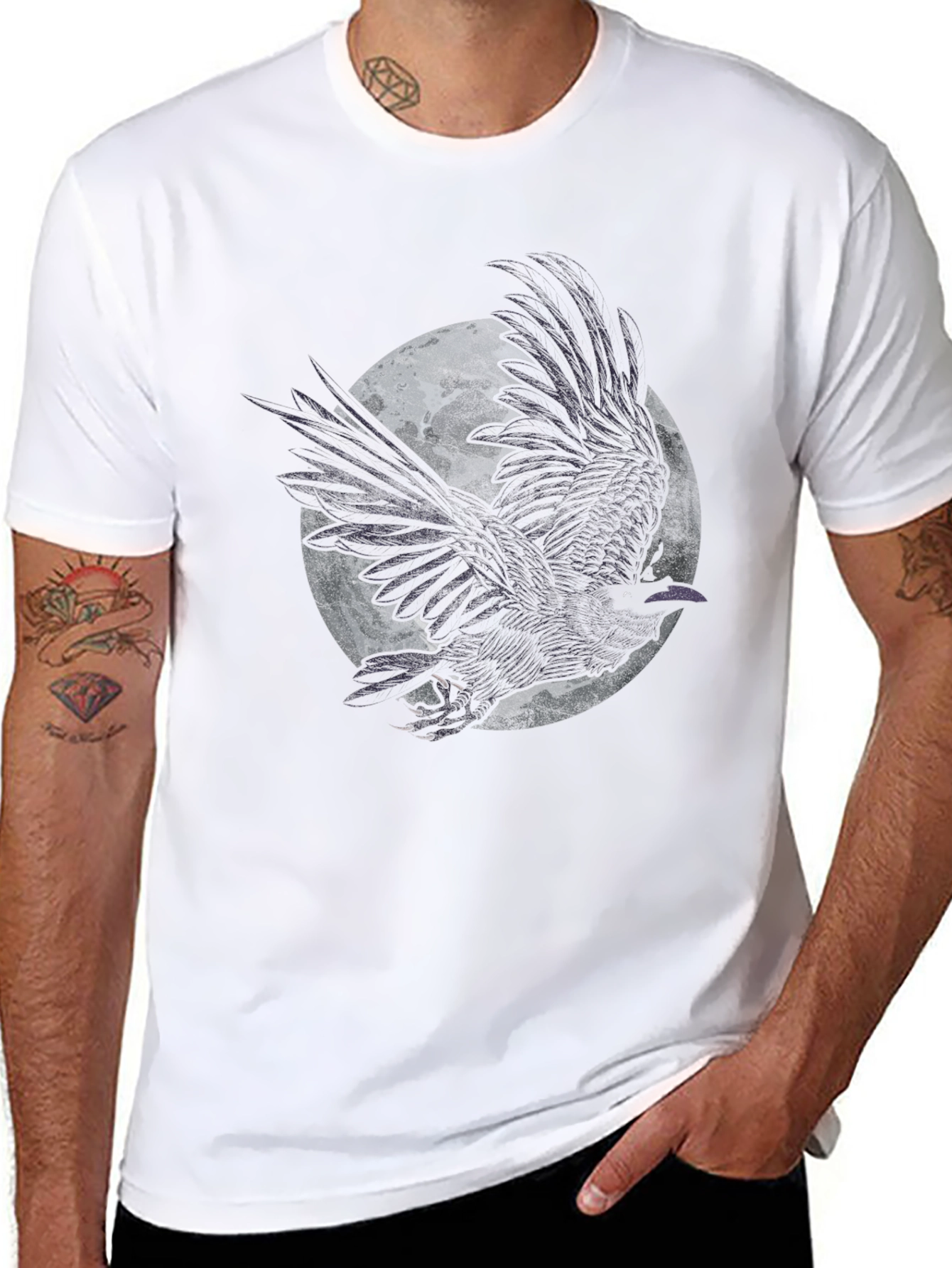 Black Raven Moon Graphic Tee - Black Cotton T-Shirt view 8