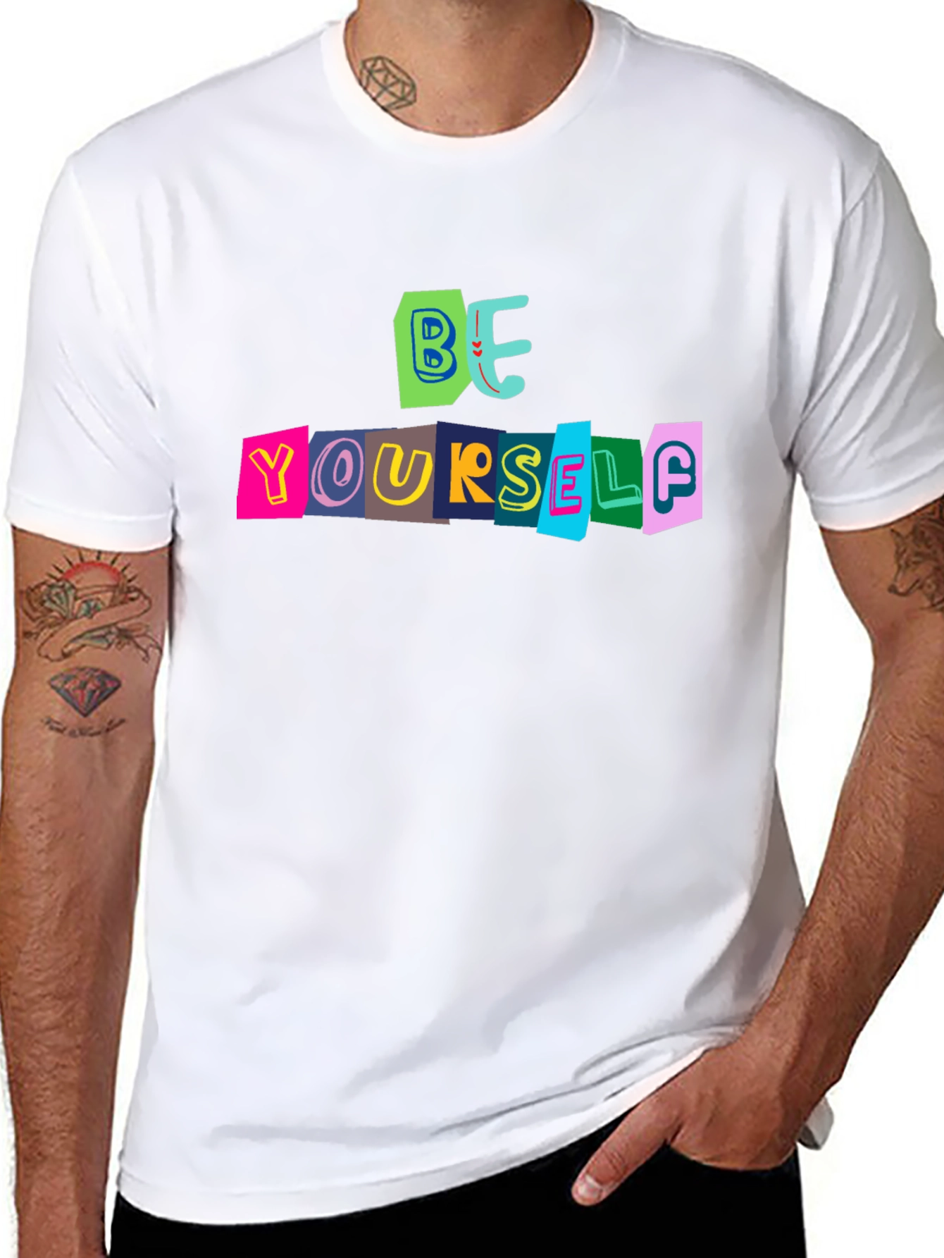 Black Be Yourself Graphic Tee - Bold Statement T-Shirt view 8