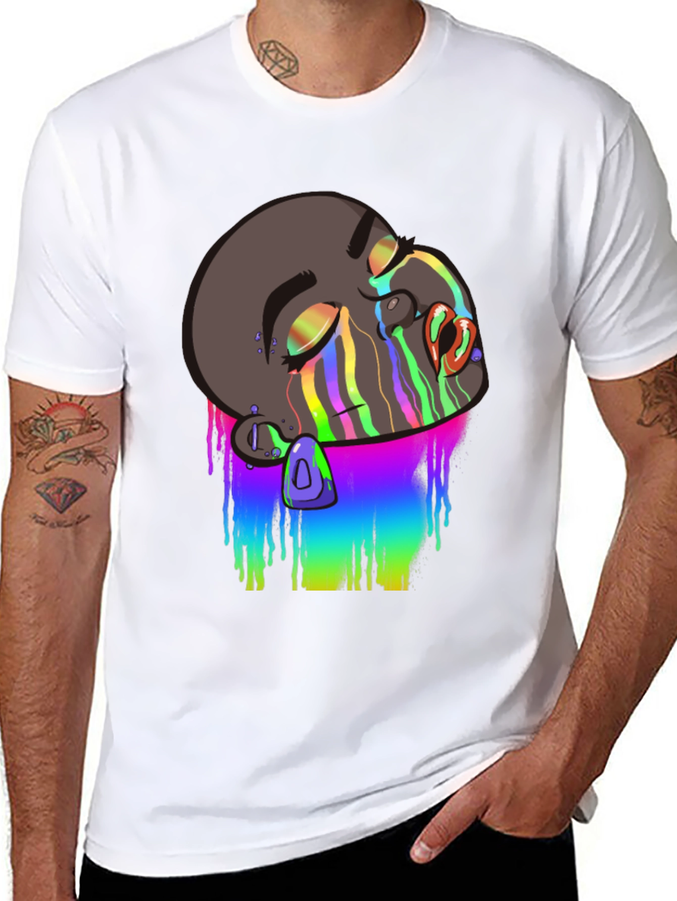 Black Melting Rainbow Drip Graphic T-Shirt view 8