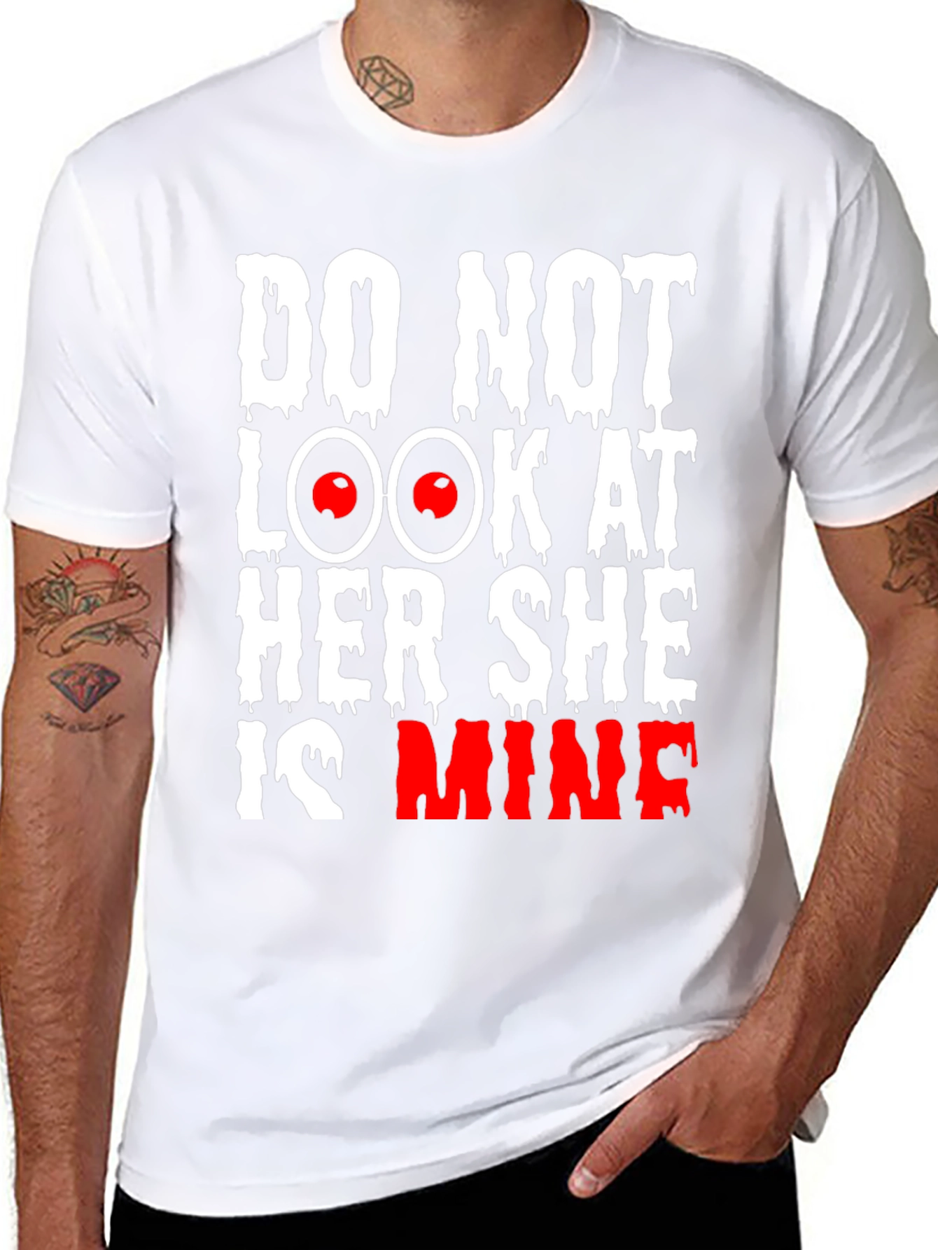 Black Do Not Look at Her She is Mine Graphic Tee view 8