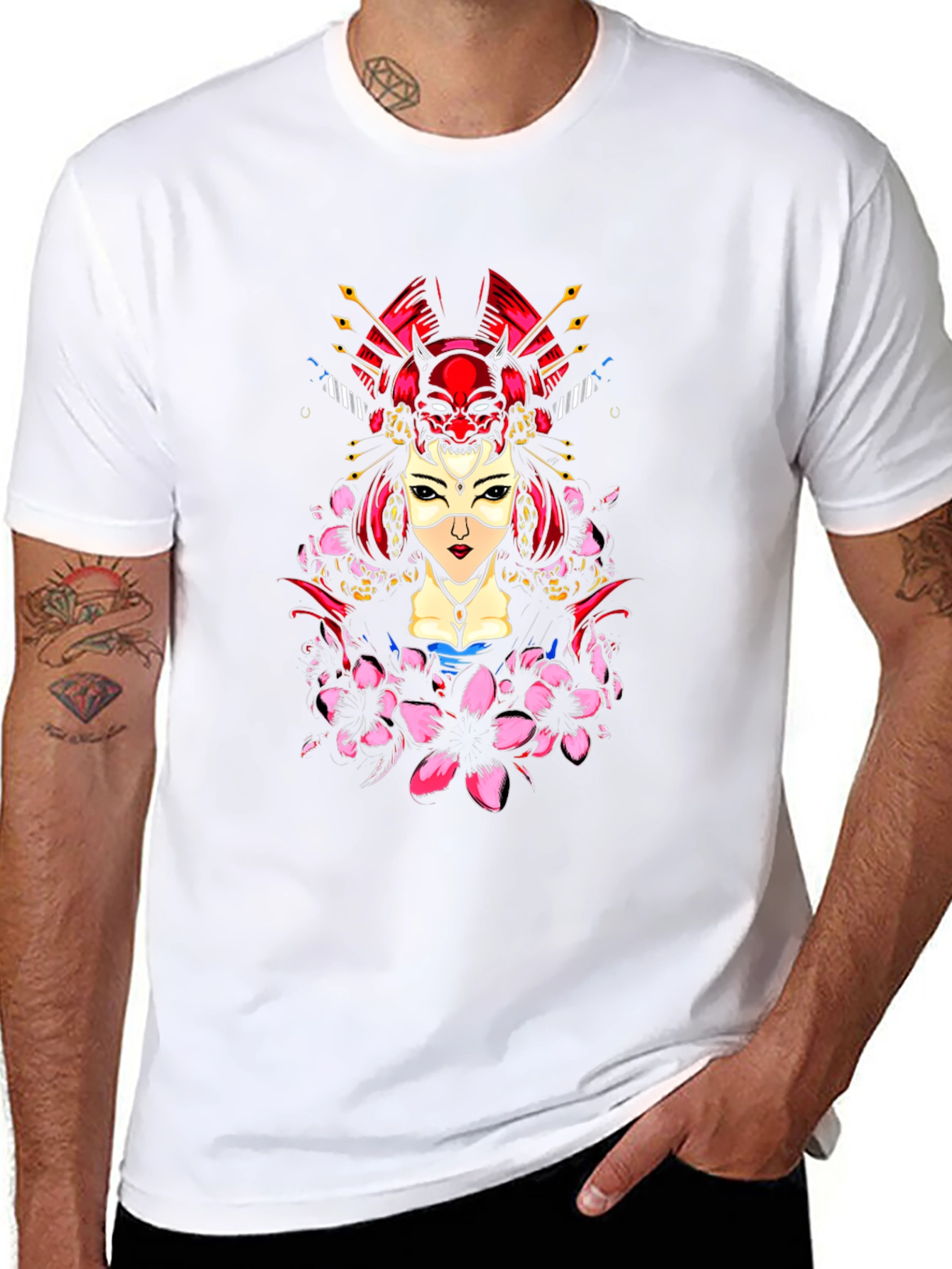 Black Geisha Oni Mask Graphic Tee - Black view 8