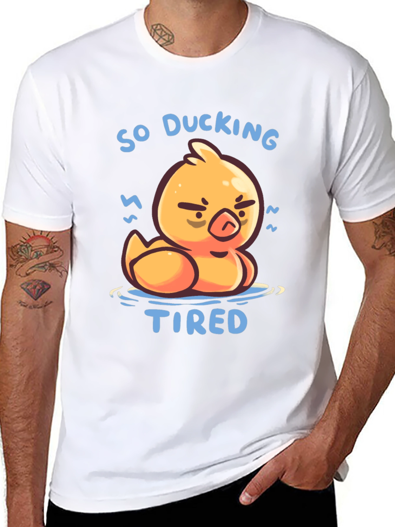 Black So Ducking Tired T-Shirt - Funny Cartoon Duck Tee view 8