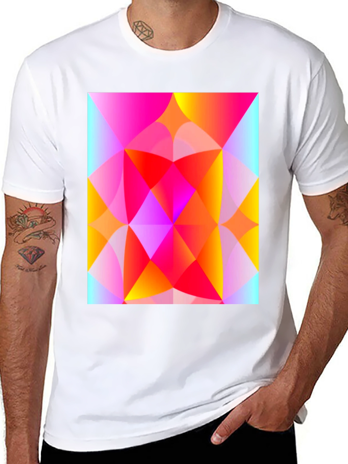 Black Geometric Art T-Shirt - Vibrant Triangle Design view 8