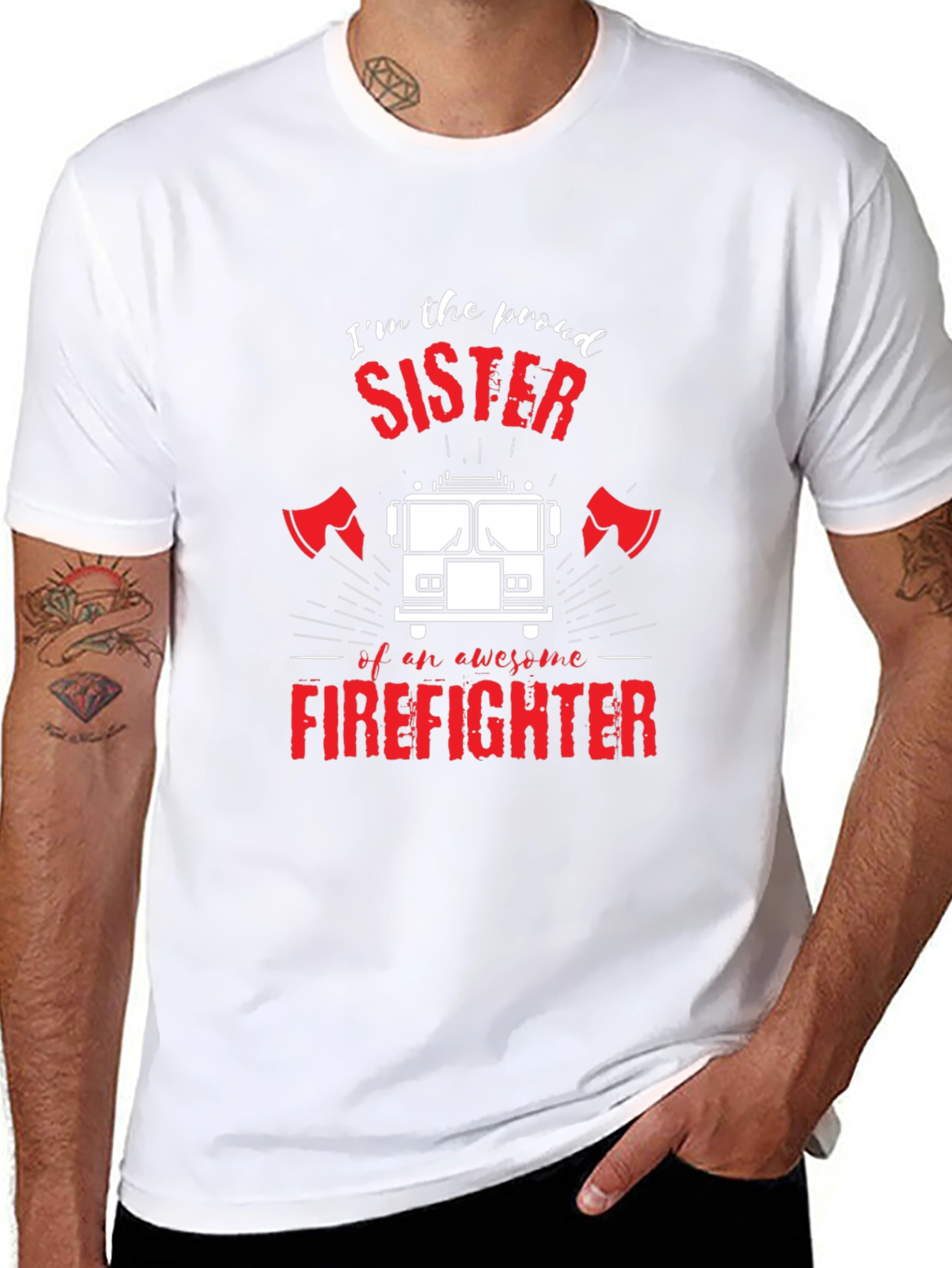 Black Proud Firefighter Sister Black T-Shirt view 8