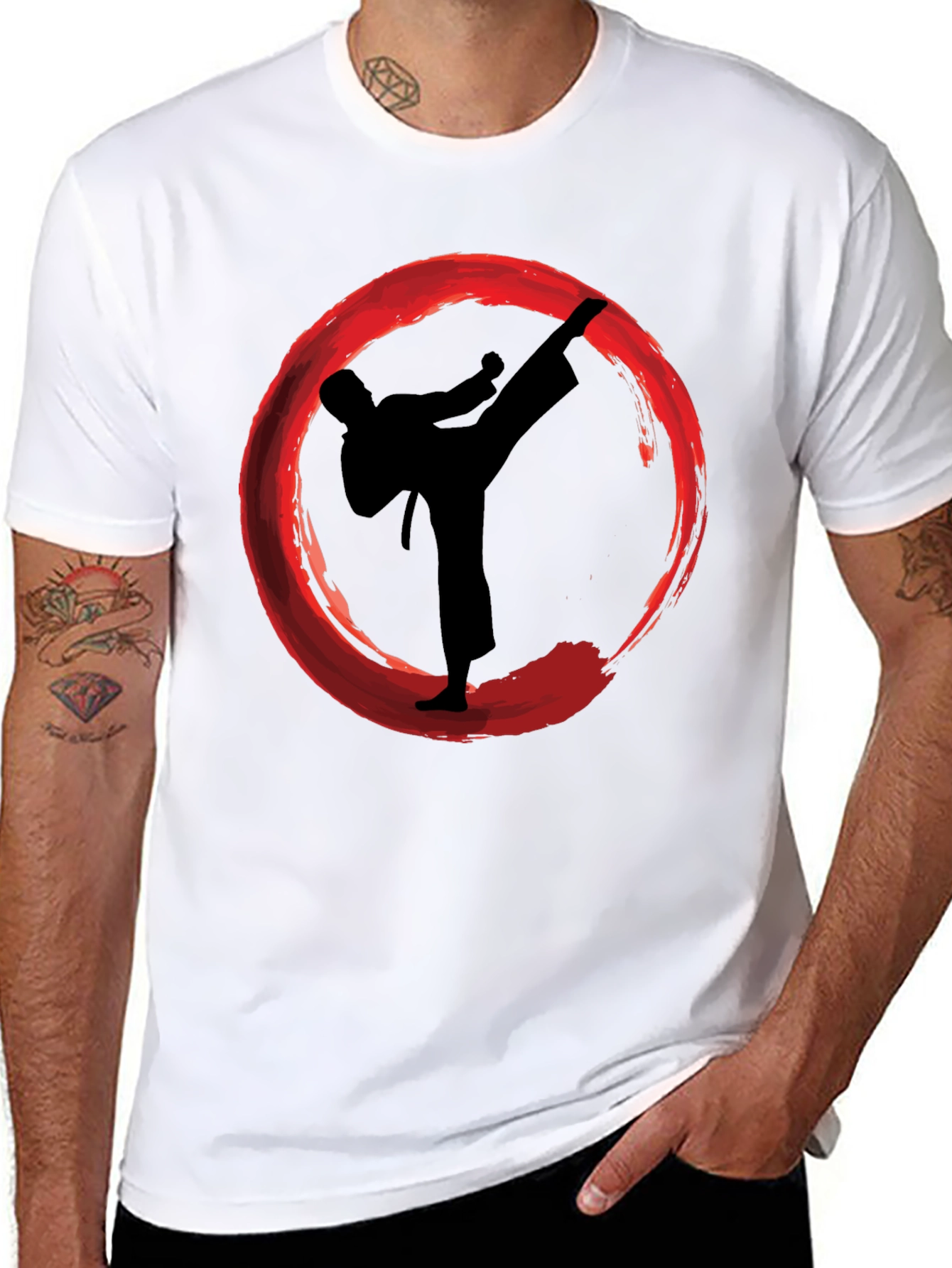 Black Karate Kick Enso Circle Graphic T-Shirt view 8