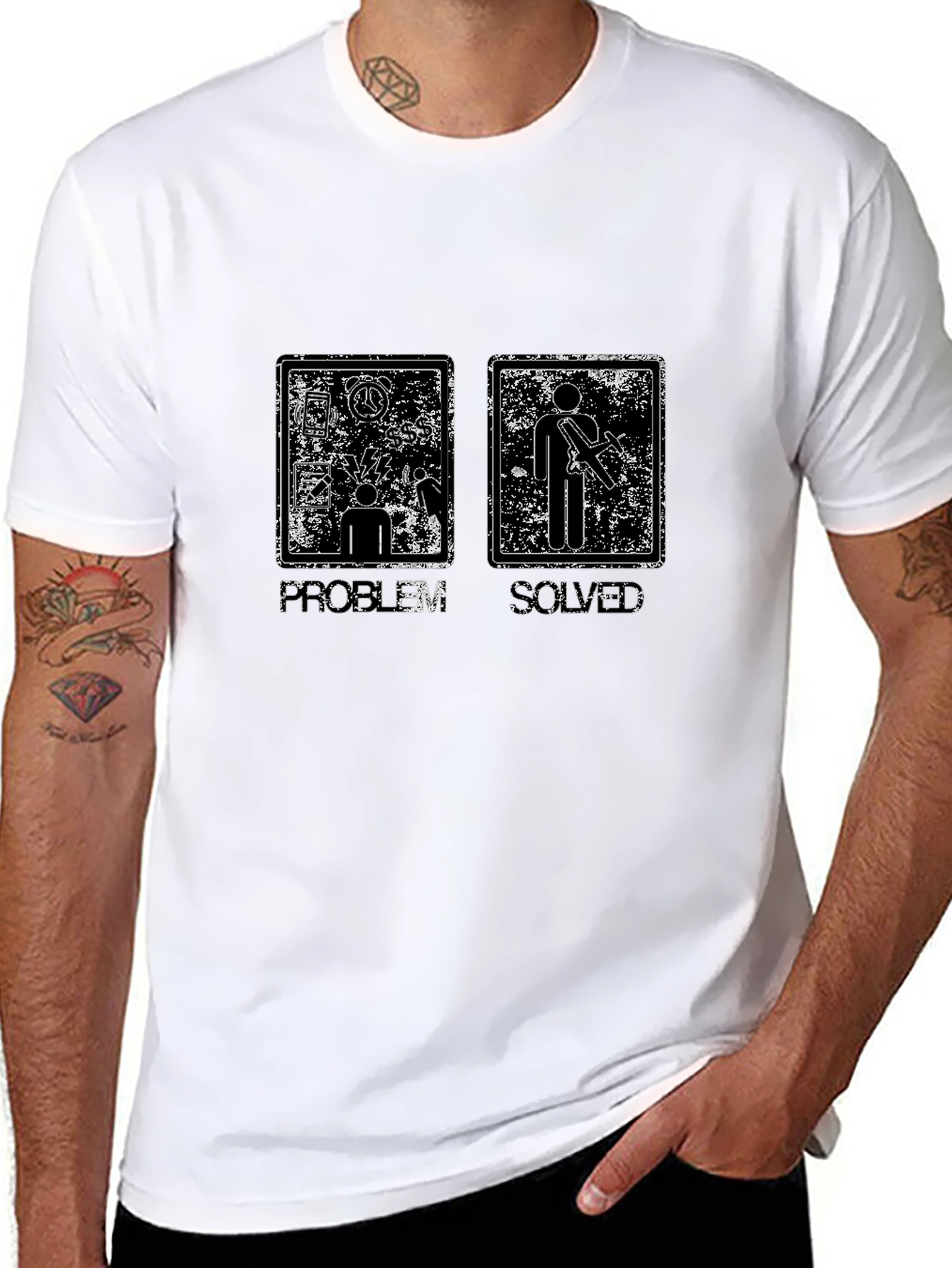 Black Problem Solved T-Shirt - Graphic Novelty Tee view 8