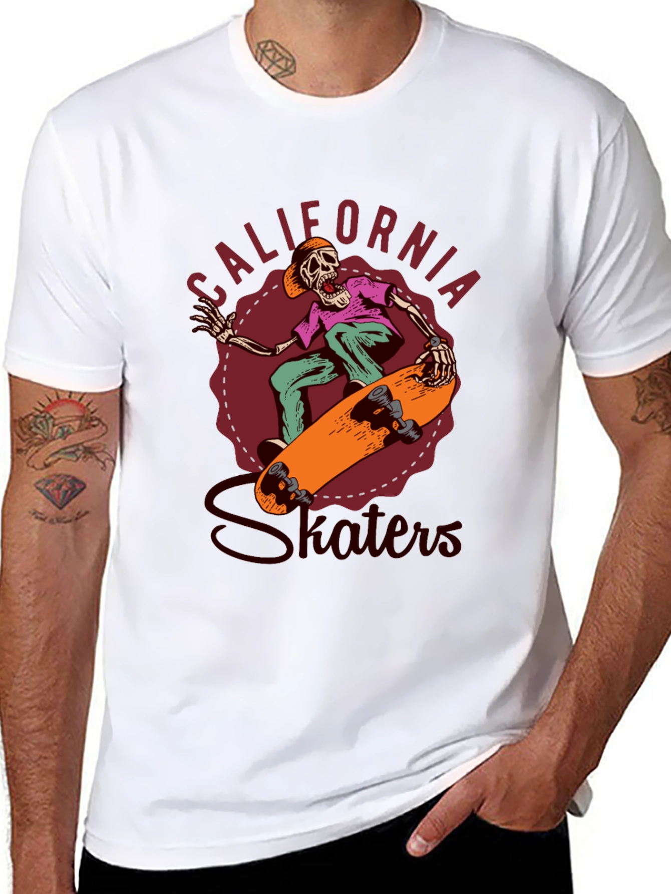 Black California Skaters Graphic Tee - Cool Skeleton Design view 8