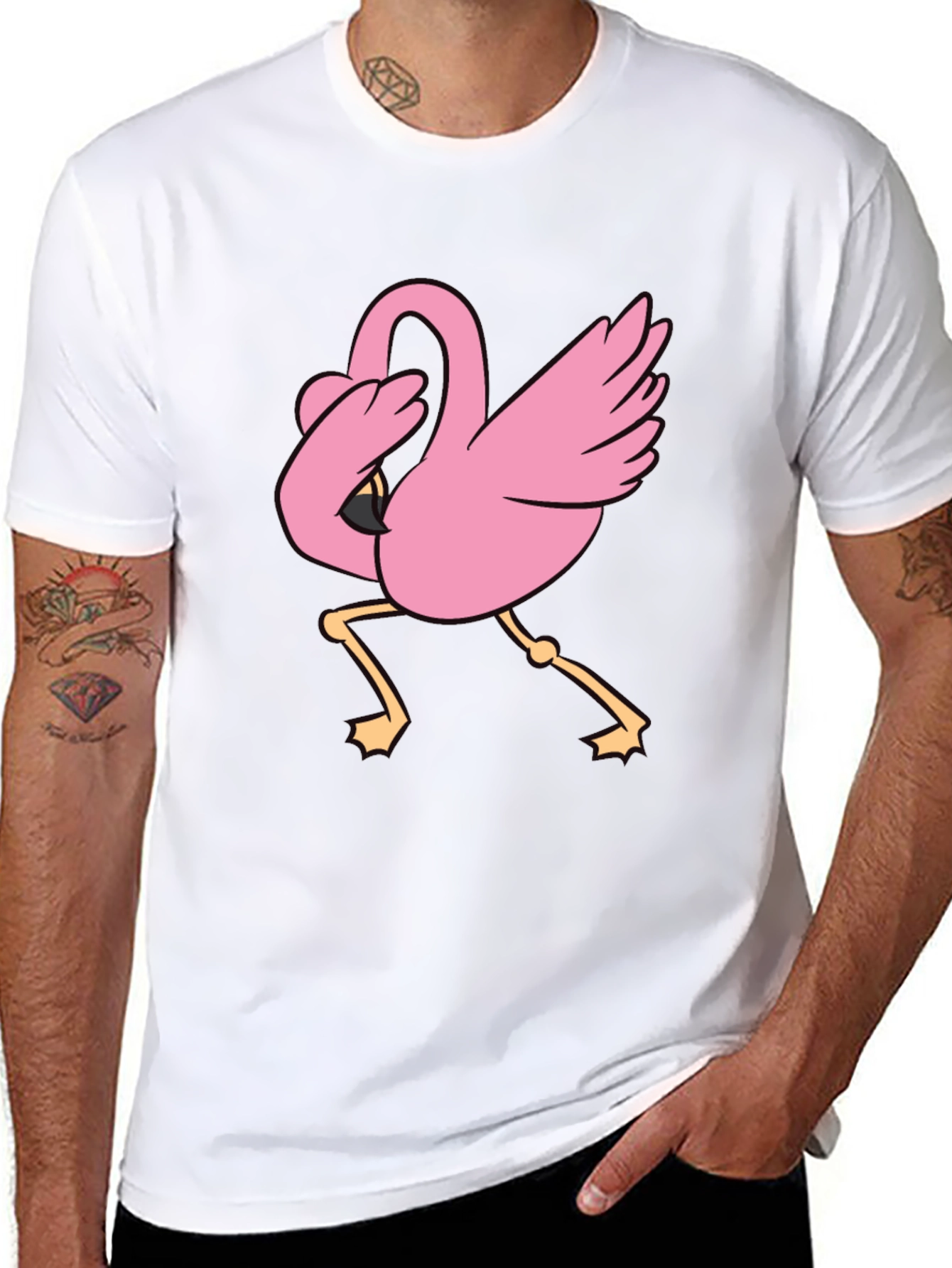 Black Dabbing Flamingo Black T-Shirt view 8