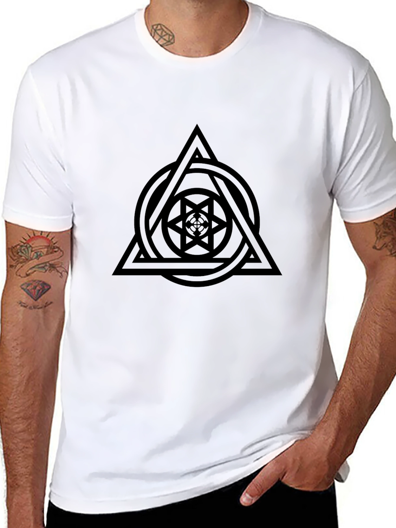 Black Geometric Symbol Black T-Shirt view 8