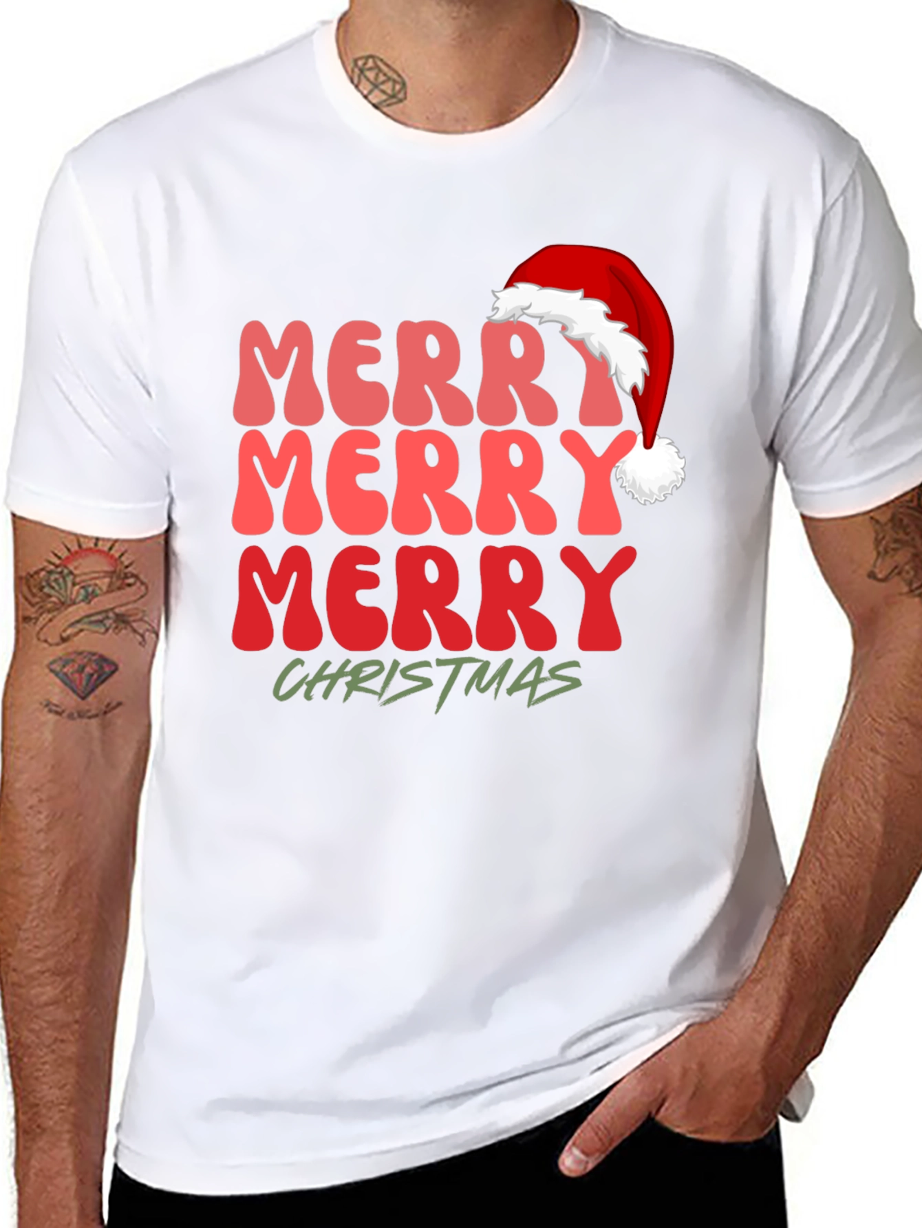 Black Merry Christmas Santa Hat Graphic Tee view 8