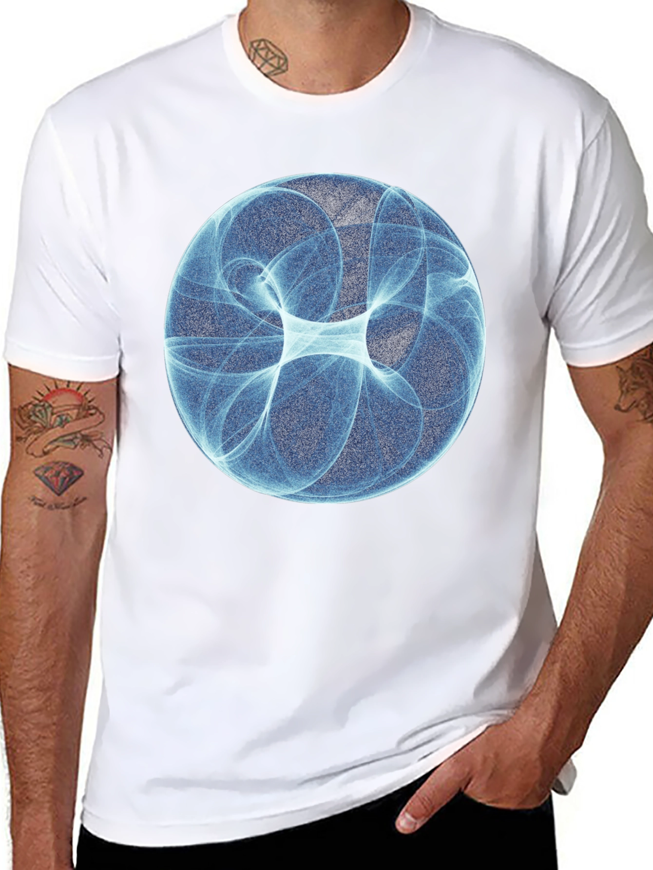Black Abstract Blue Sphere Graphic T-Shirt - Modern Design view 8