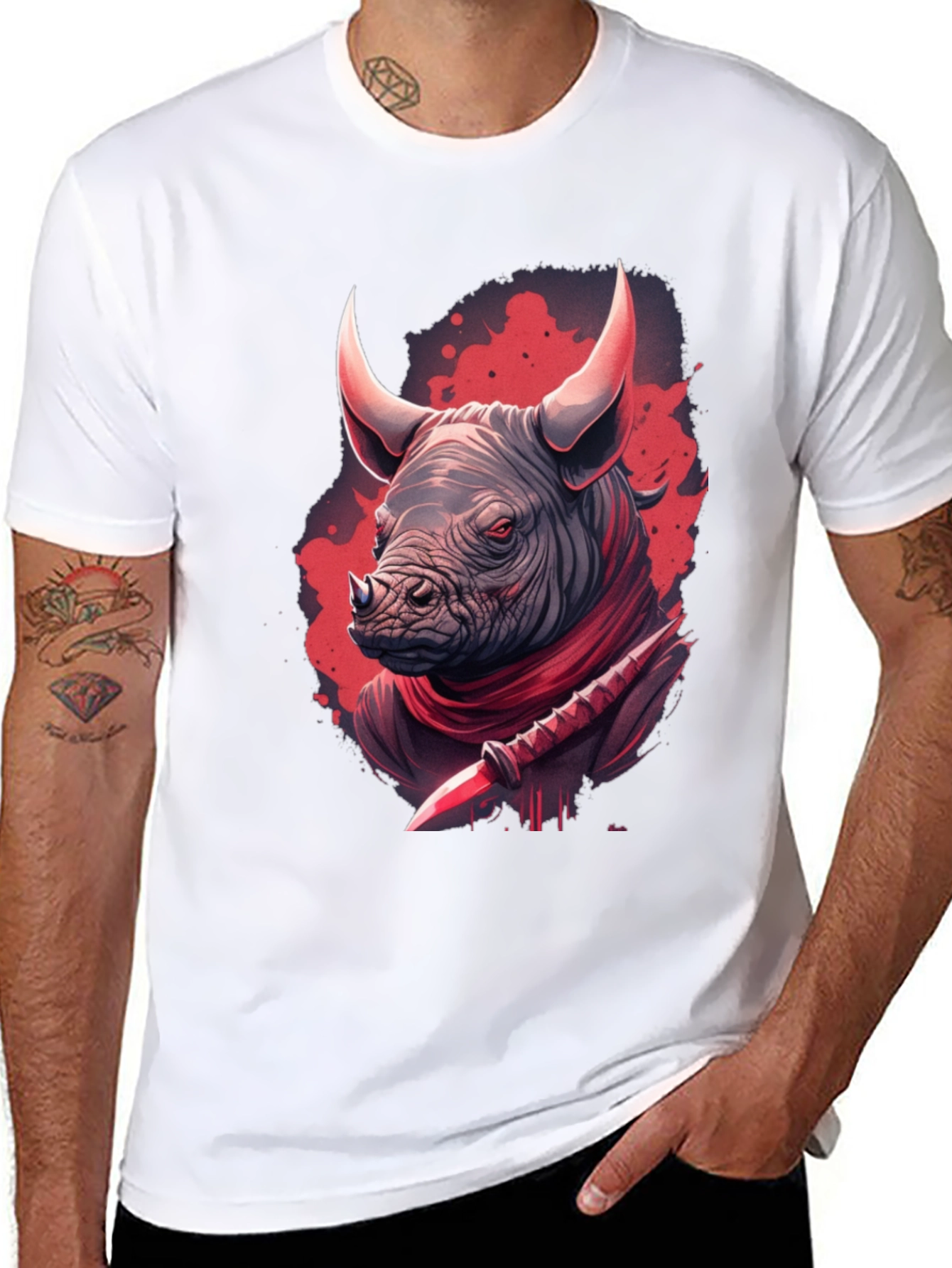 Black Rhinoceros Warrior Graphic Tee - Black view 8