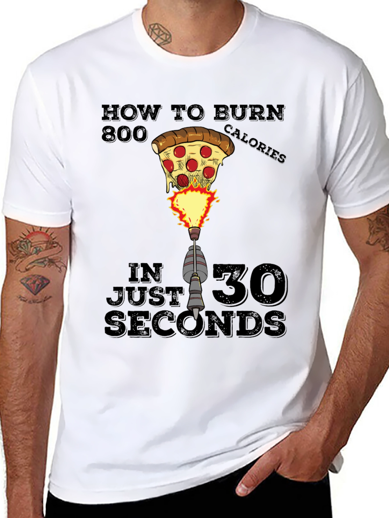 Funny Pizza Rocket Burn 800 Calories T-Shirt - 8