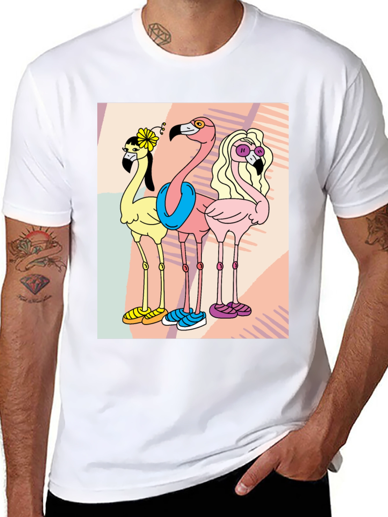 Black Funky Flamingo Tee - Quirky Cartoon T-Shirt view 8