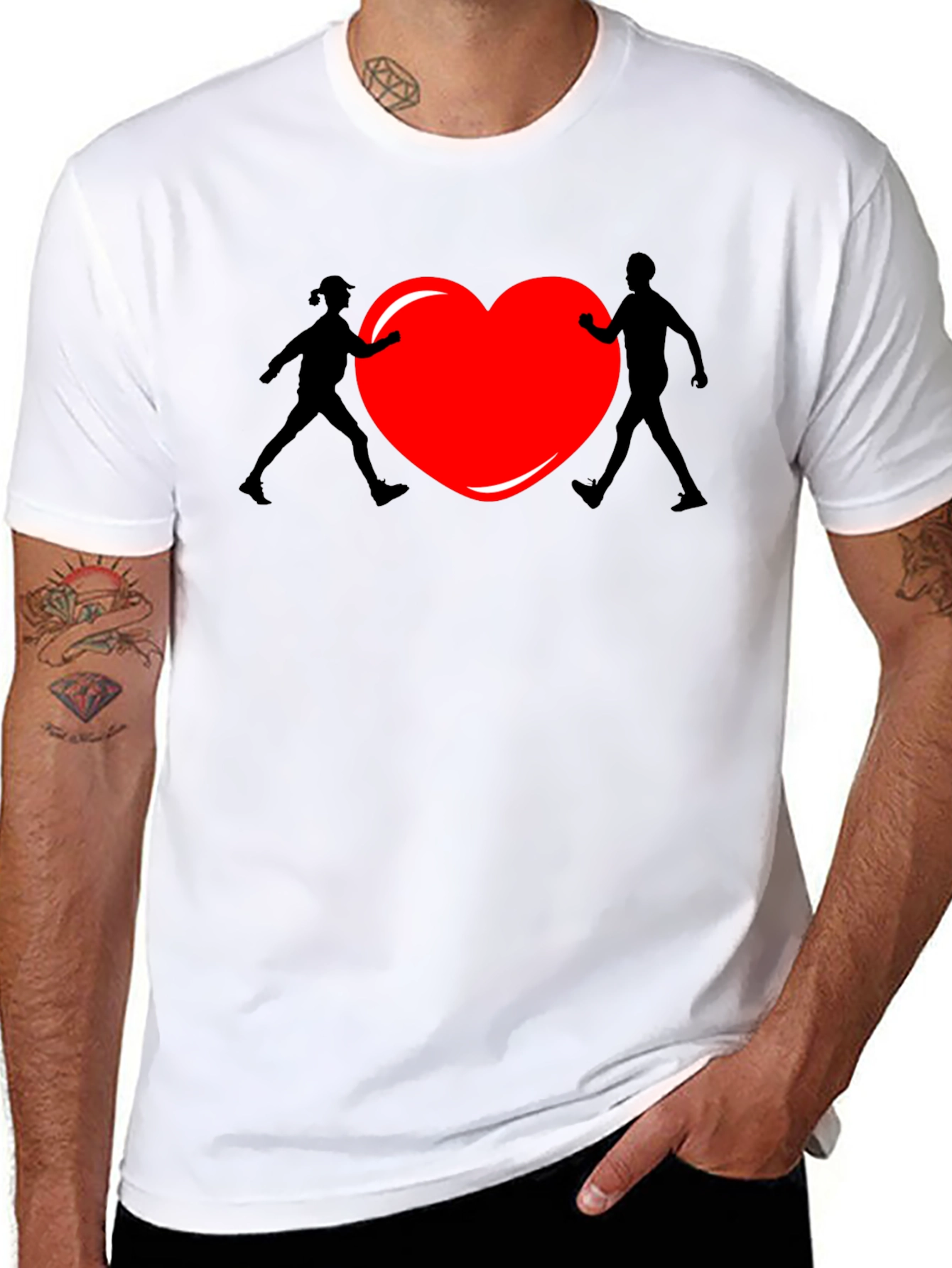 Black Heart Couple Graphic Tee - Unisex Black T-Shirt view 8
