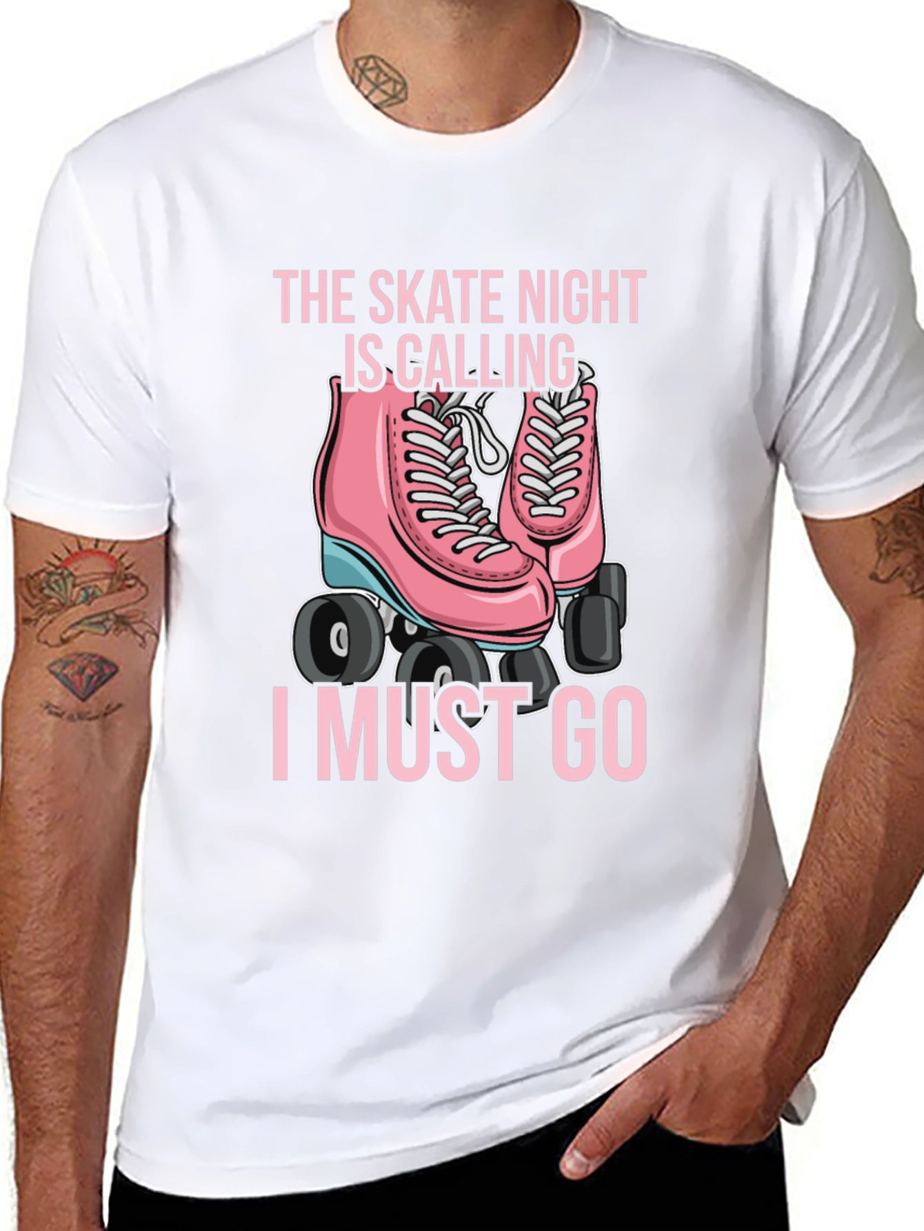 Black Skate Night Calling T-Shirt - Pink Roller Skate Graphic view 8