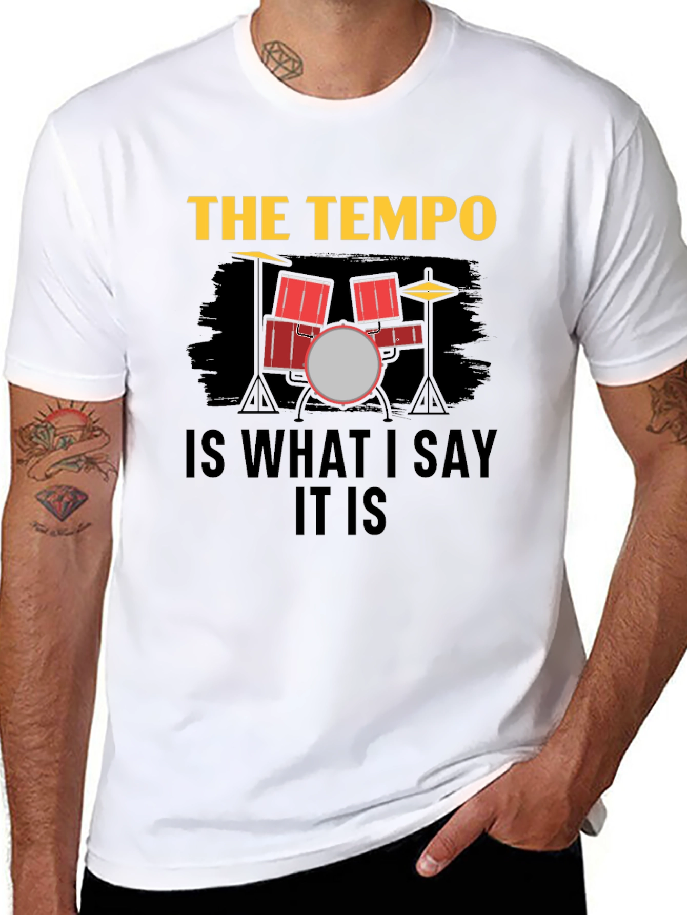 Black Drummer's Tempo Graphic Tee - Music Lover's T-Shirt view 8
