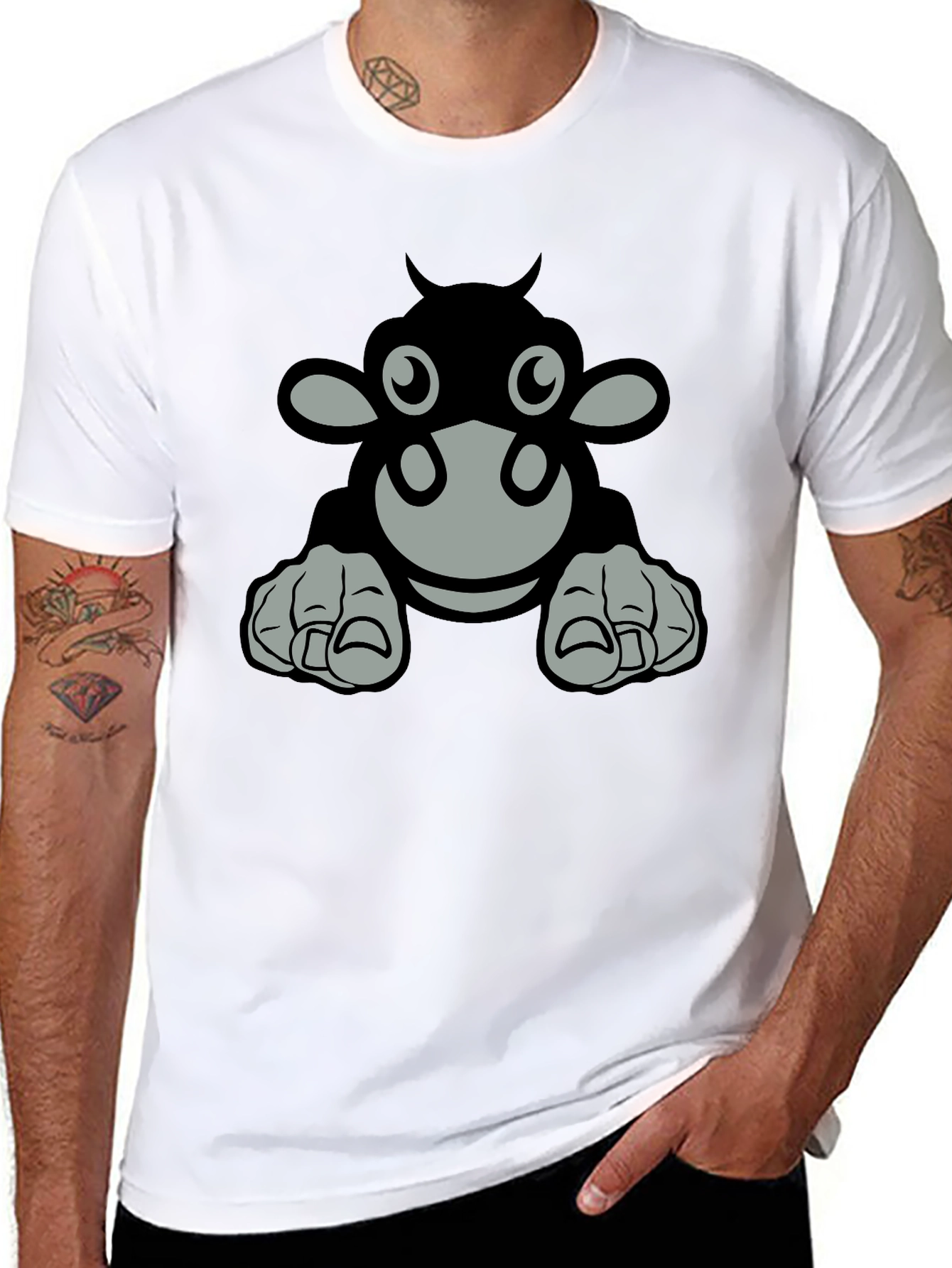 Black Cartoon Cow Graphic Tee - Black T-Shirt view 8