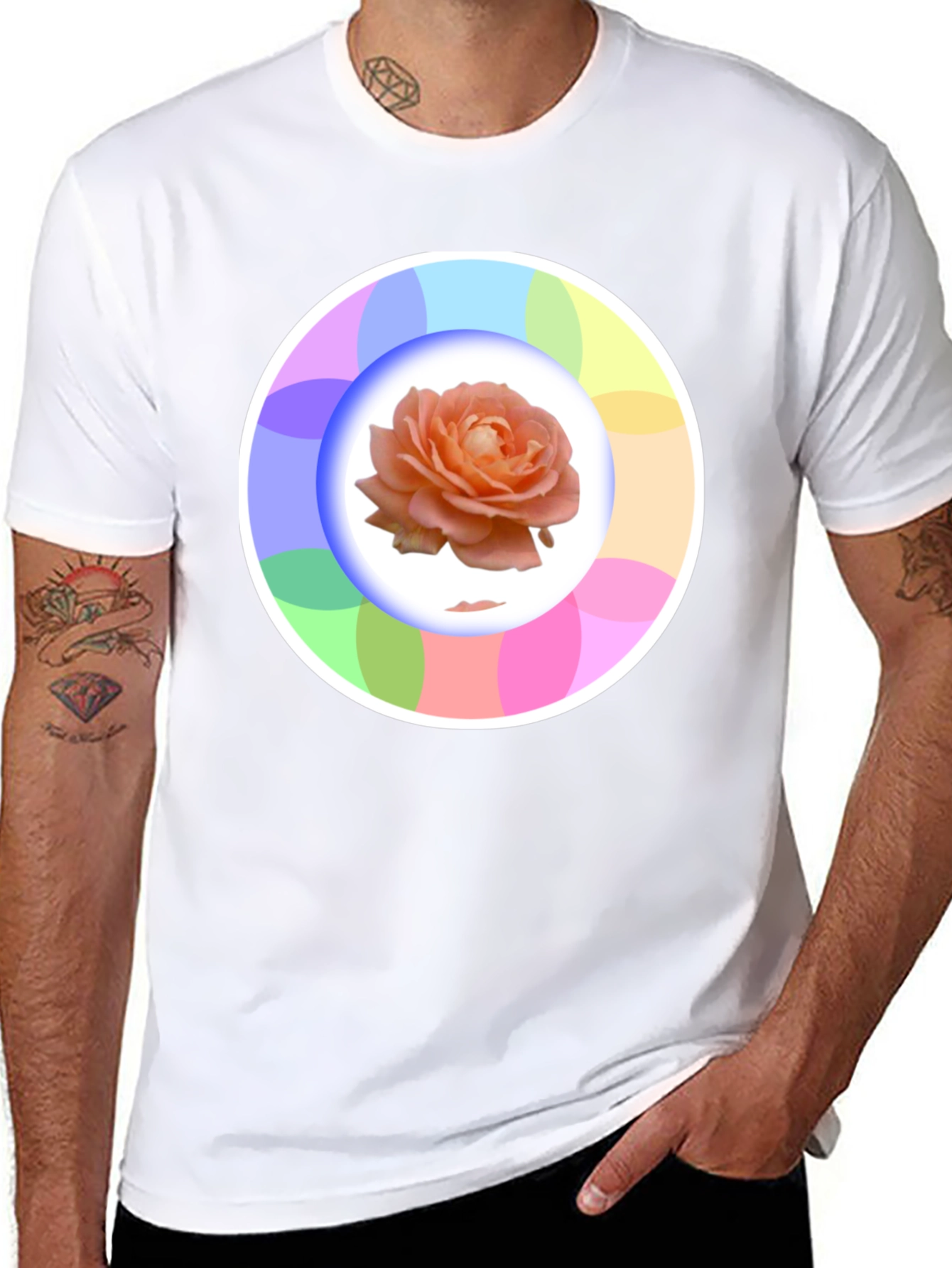 Black Rose Circle Graphic Black T-Shirt view 8