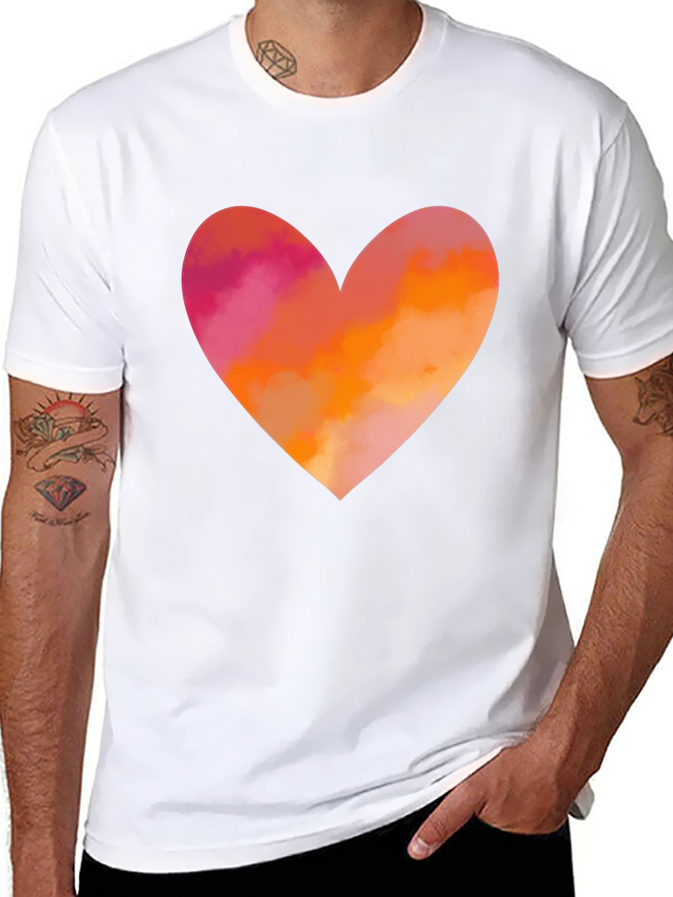 Black Heart Graphic T-Shirt - Black Cotton Blend Casual Tee view 8