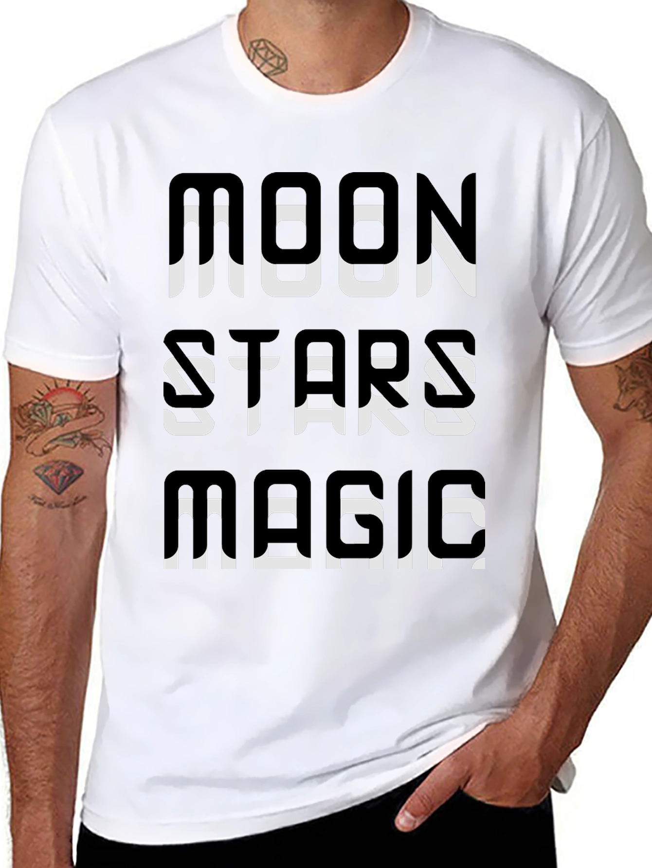 Black Moon Stars Magic Graphic Tee - Black Cotton T-Shirt view 8
