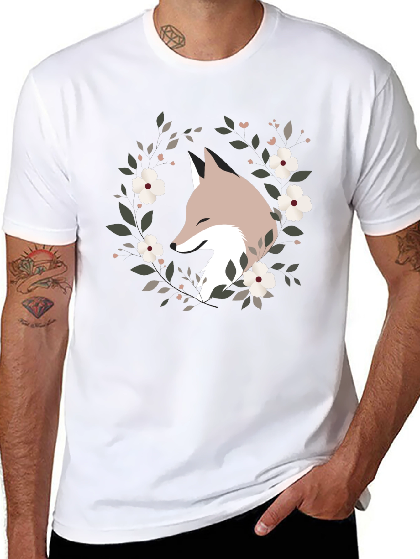 Black Fox Floral Wreath Graphic Tee - Black view 8