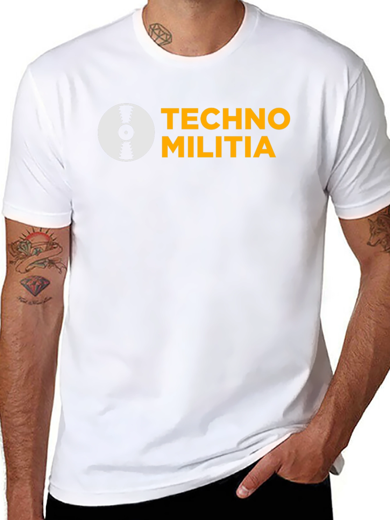 Black Techno Militia Graphic Tee - Black Cotton T-Shirt view 8