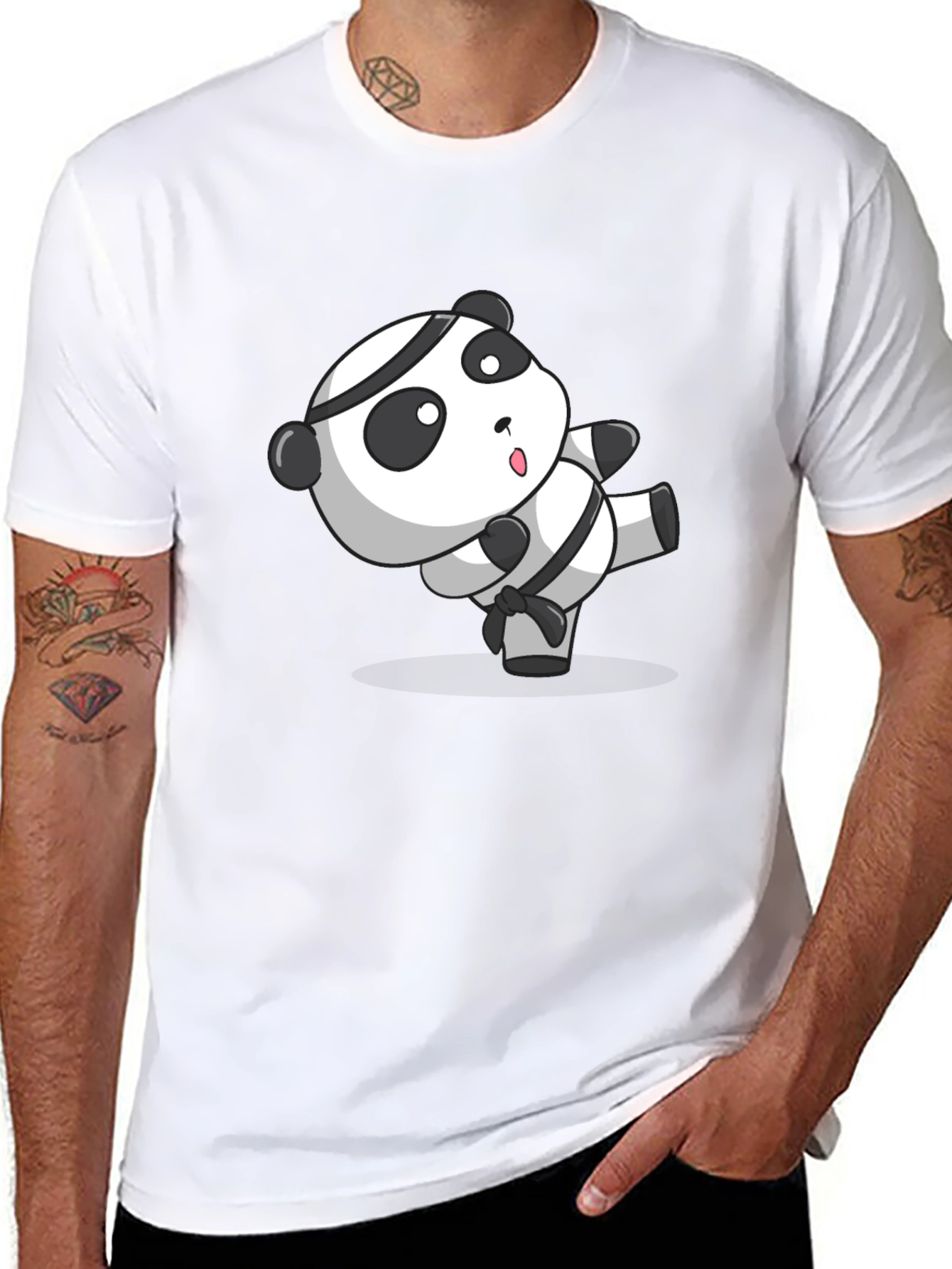 Black Martial Arts Panda T-Shirt - Black Cotton Tee view 8