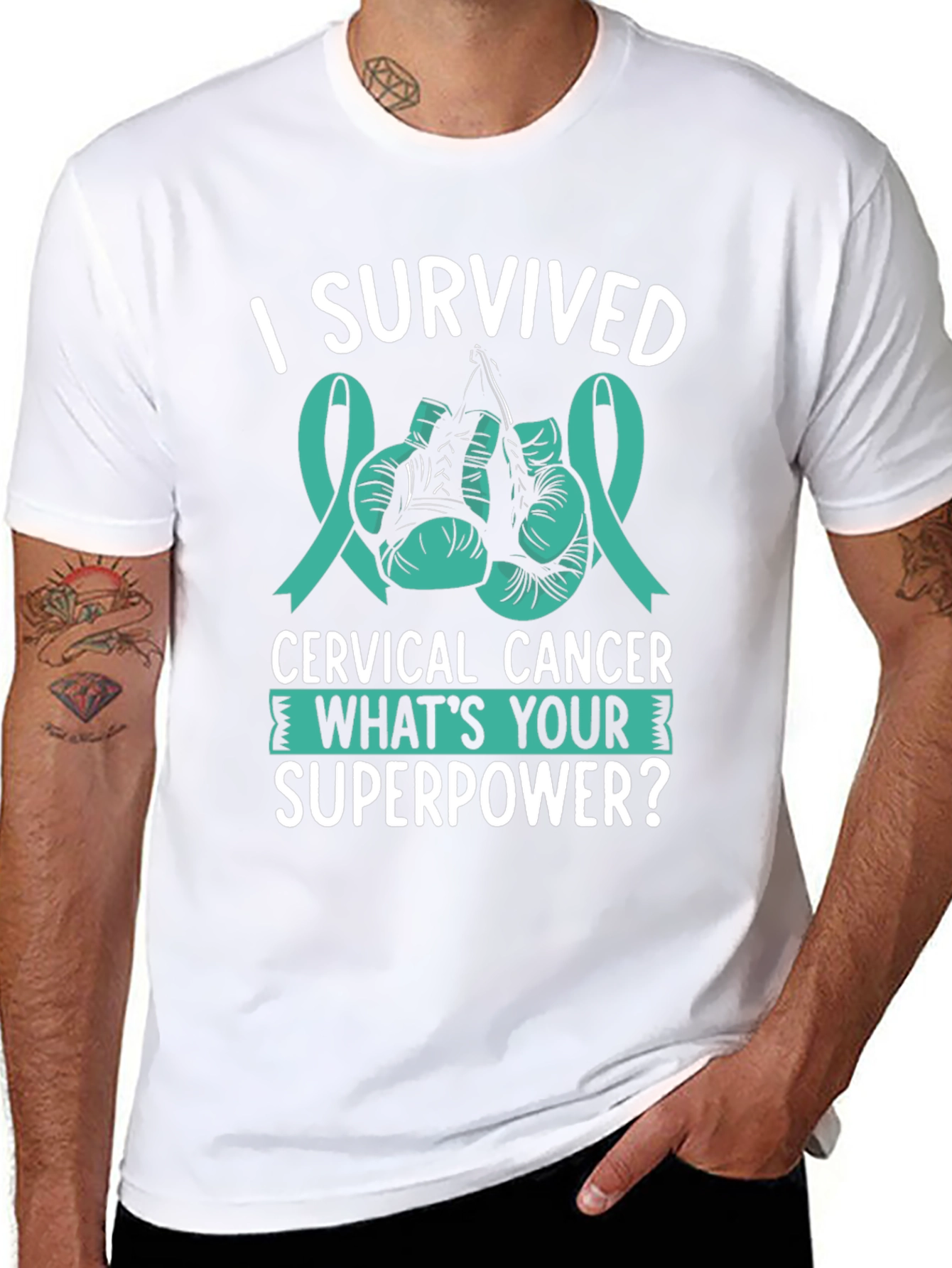 Black I Survived Cervical Cancer T-Shirt view 8