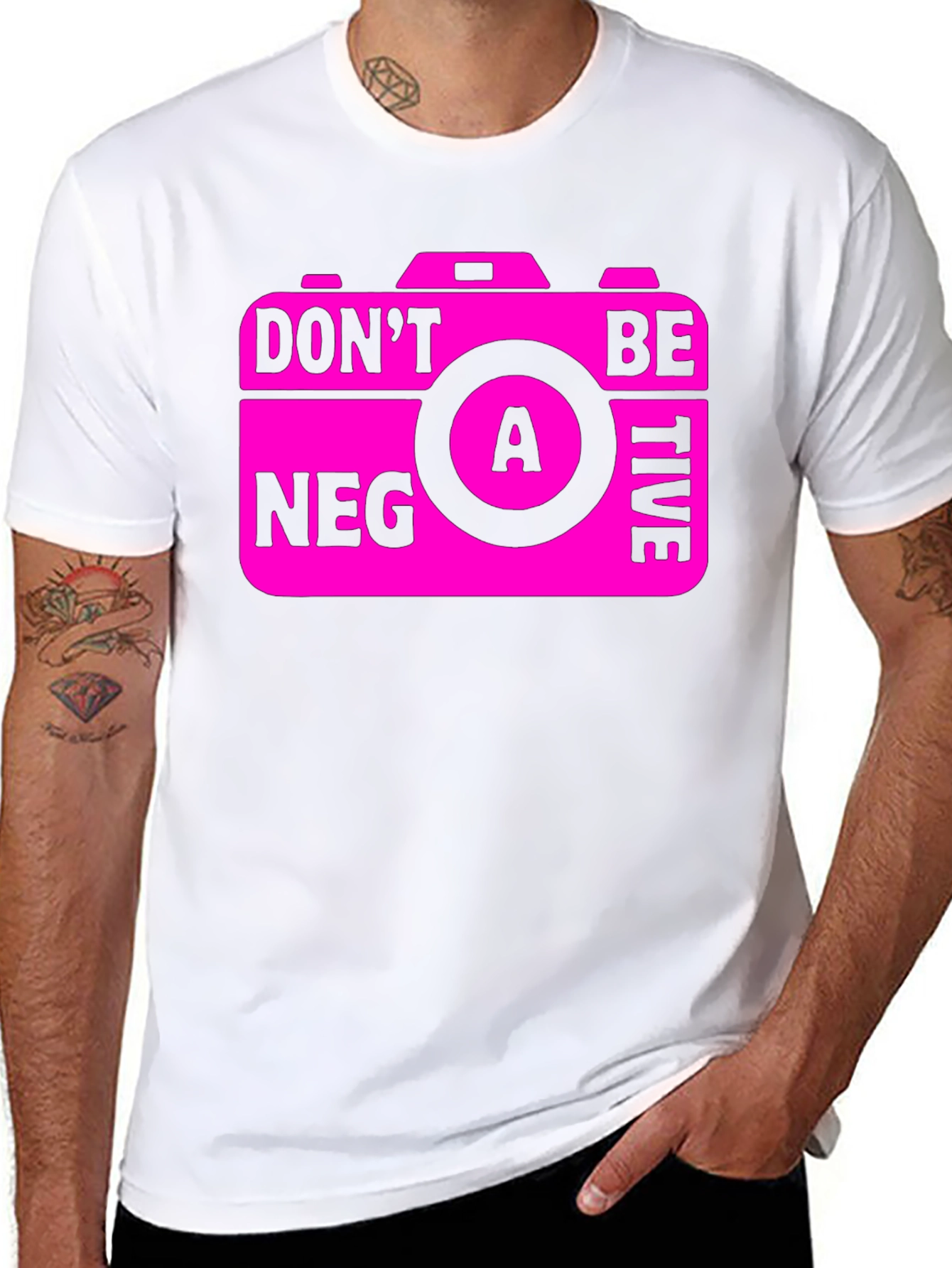 Black Funny Camera Graphic T-Shirt - Don't Be A Negative! view 8
