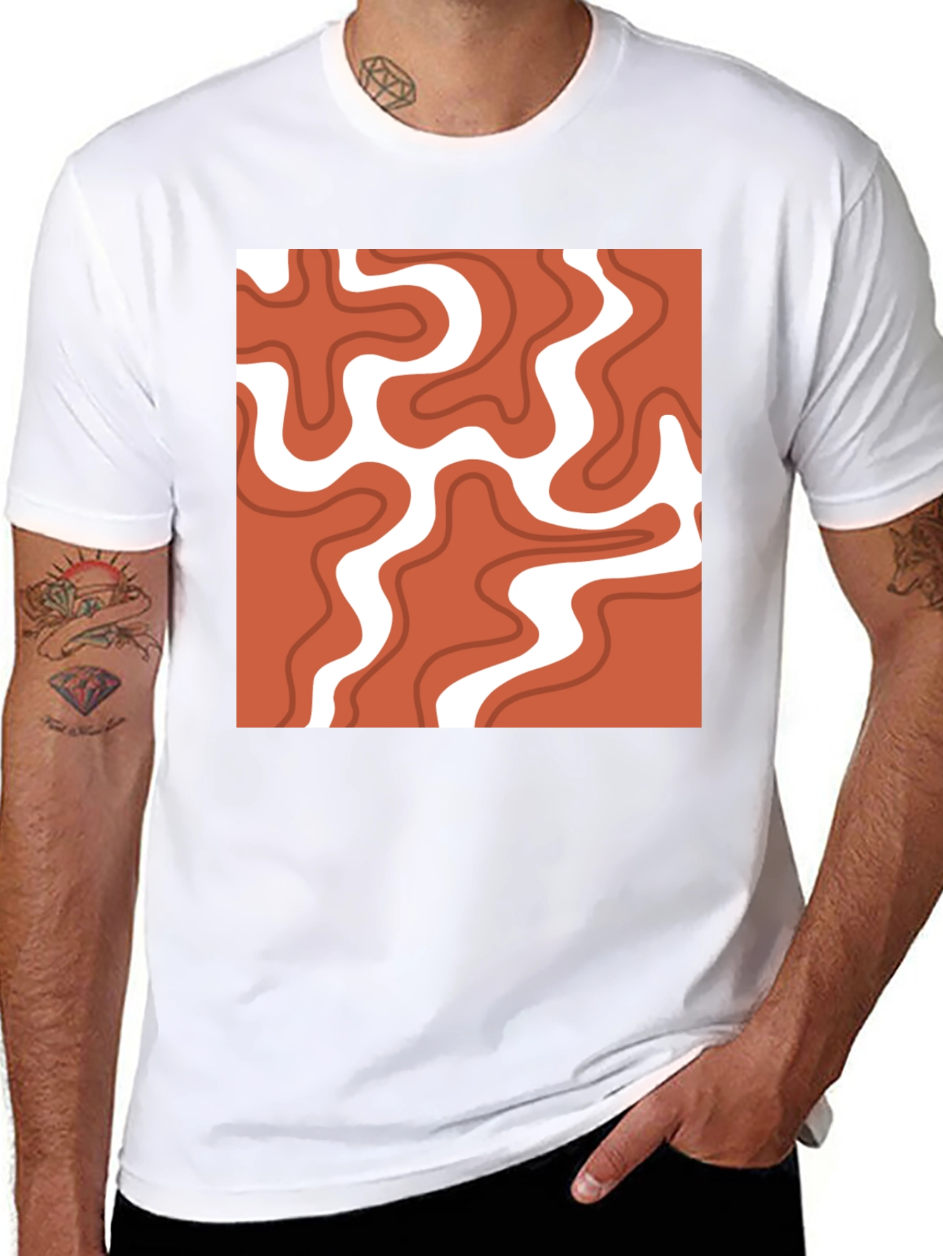 Black Retro Swirl T-Shirt - Modern Abstract Tee view 8