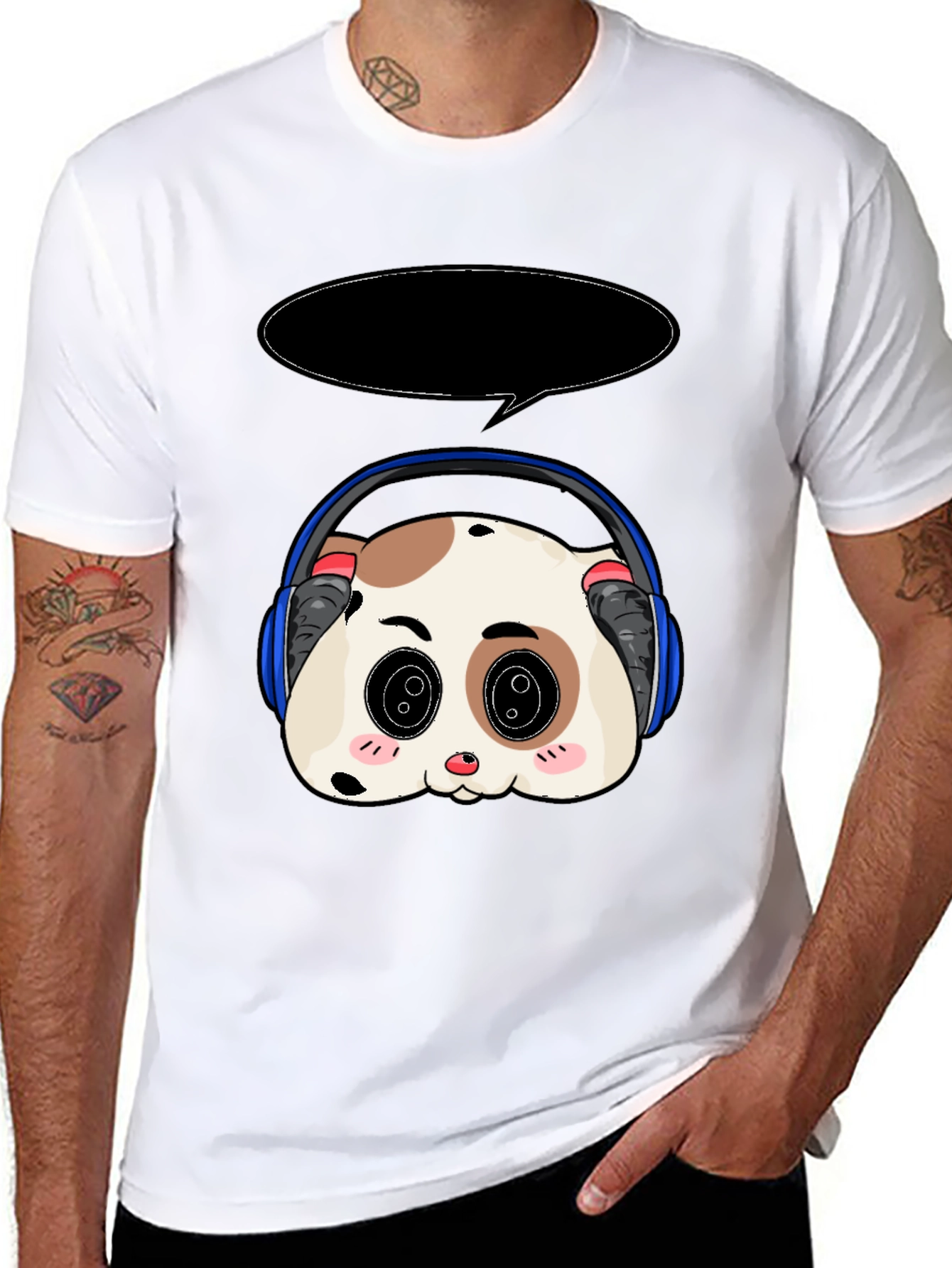 Black Cute Panda Headphone T-Shirt view 8