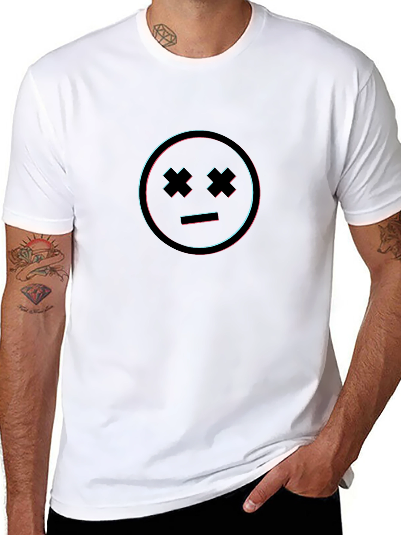 Black Glitch Smiley Face Black T-Shirt view 8
