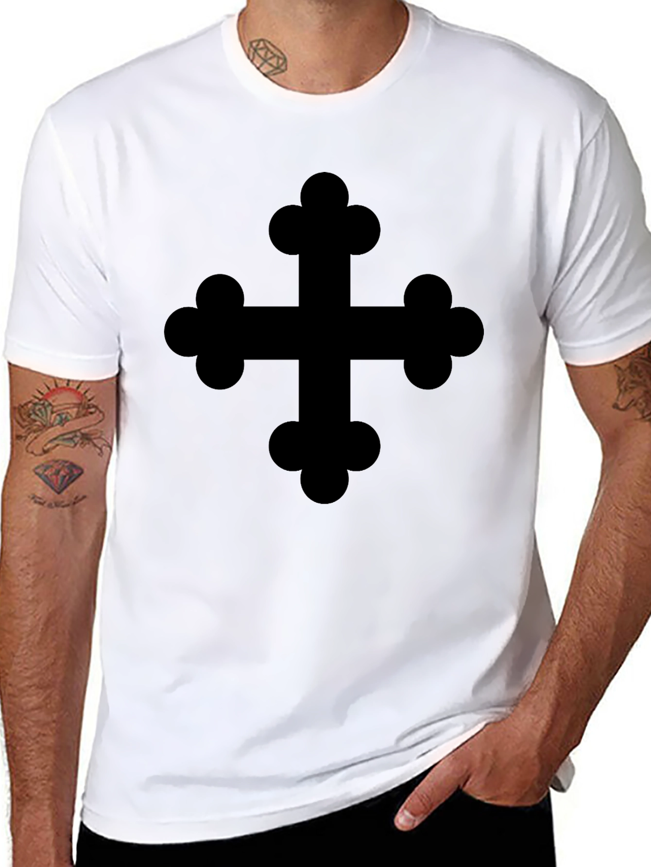 Black Black T-Shirt with Cross Design view 8