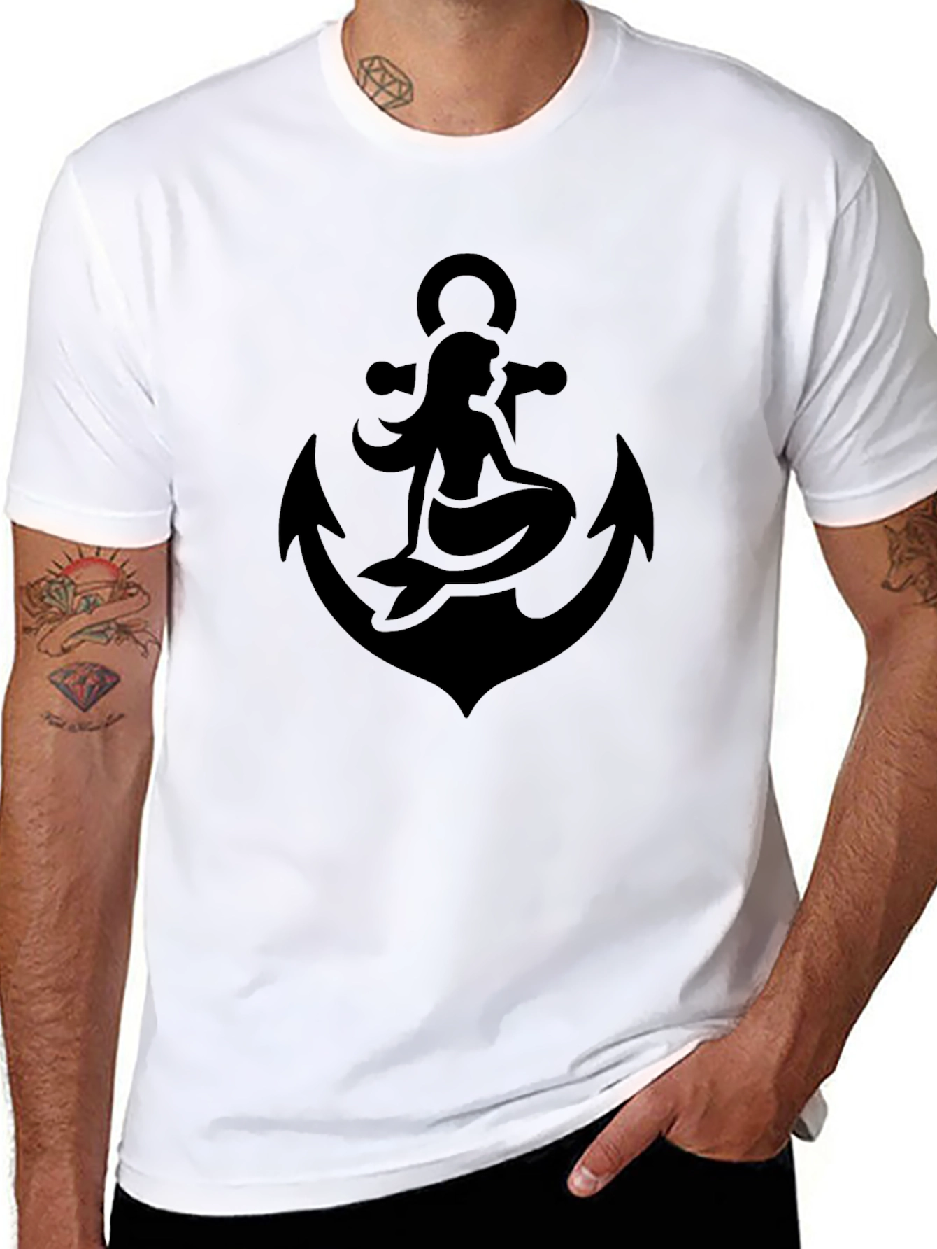Mermaid Anchor Graphic Tee - Solid Black - 8