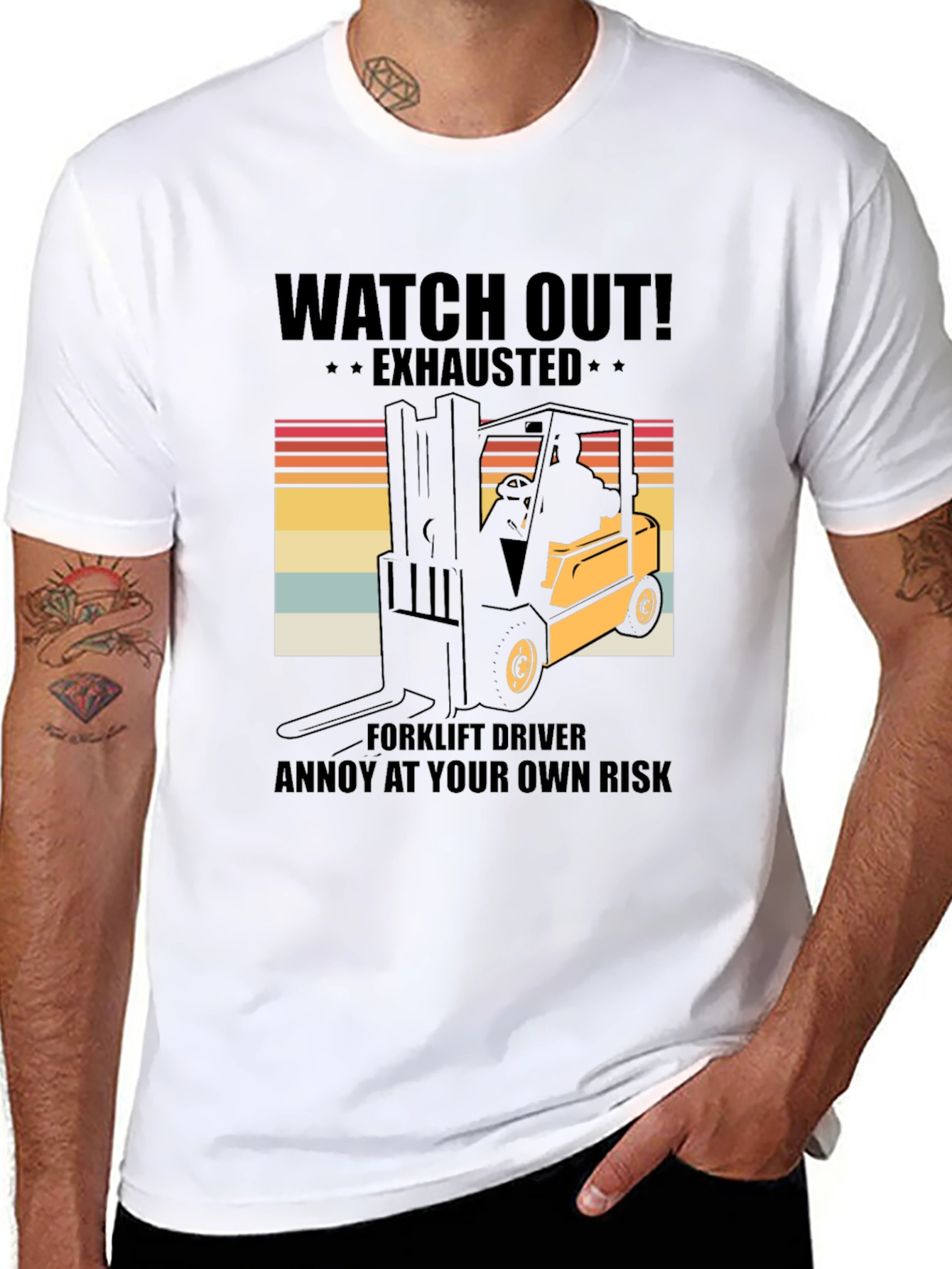 Black Watch Out Exhausted Forklift Driver T-Shirt view 8