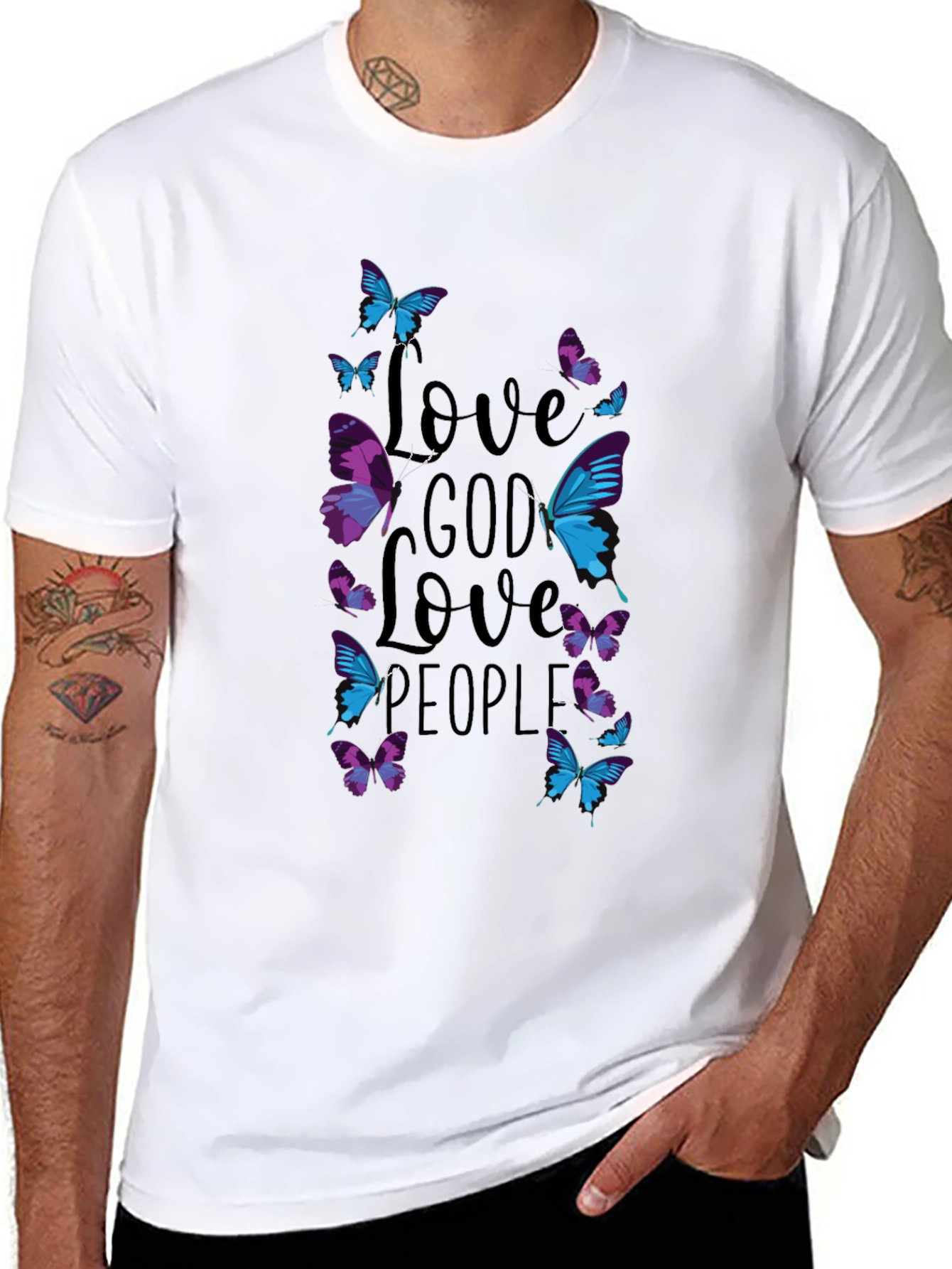 Black Love God Love People Butterfly T-Shirt view 8