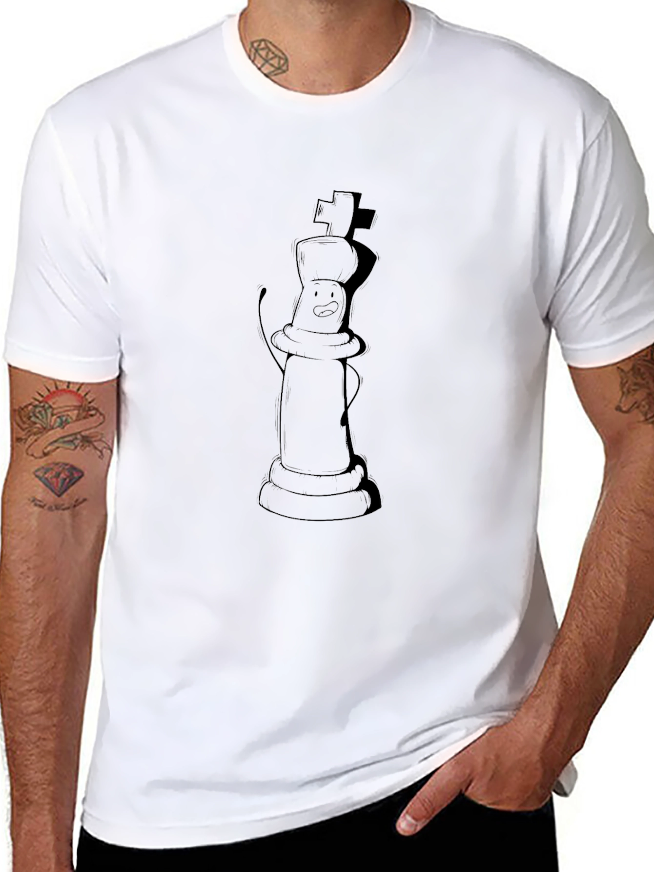 Black Chess King Cartoon Black T-Shirt view 8