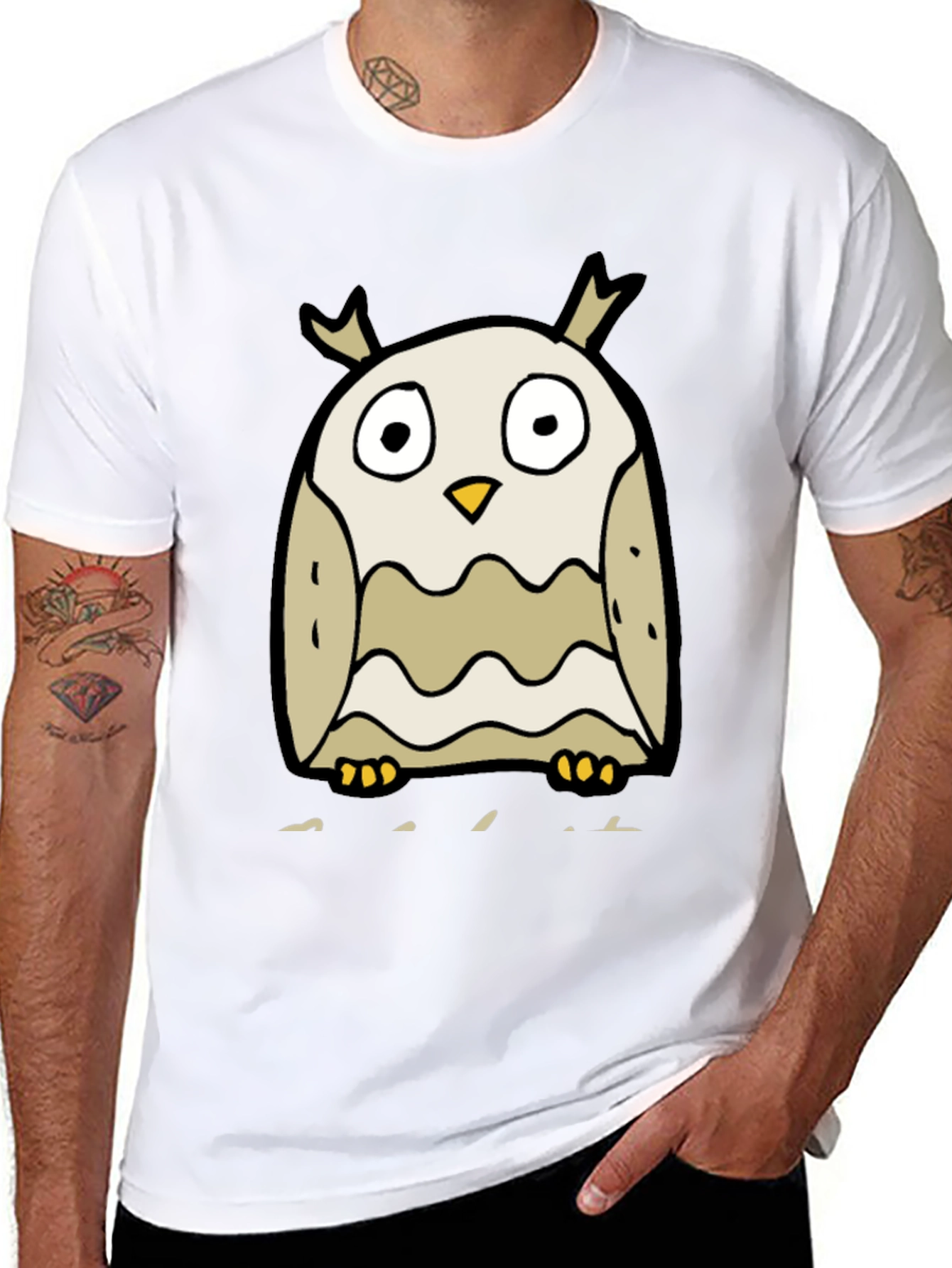 Cartoon Owl Graphic Tee - Black Cotton Blend - 8
