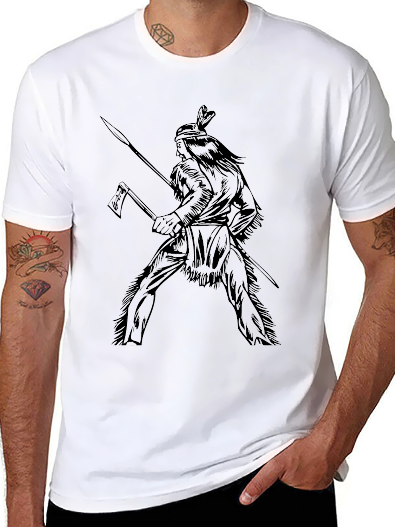 Black Native American Warrior Graphic T-Shirt - Black view 8