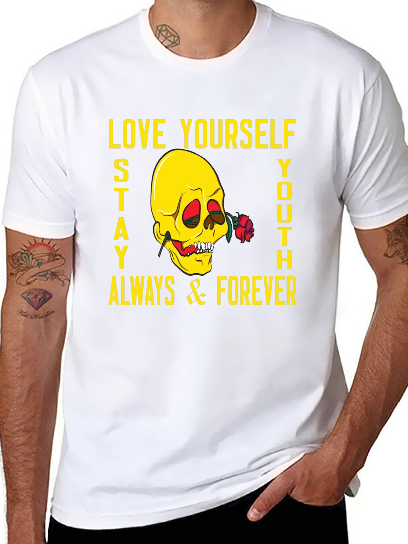 Black Skull & Rose Graphic Tee - Love Yourself, Stay Youthful! view 8
