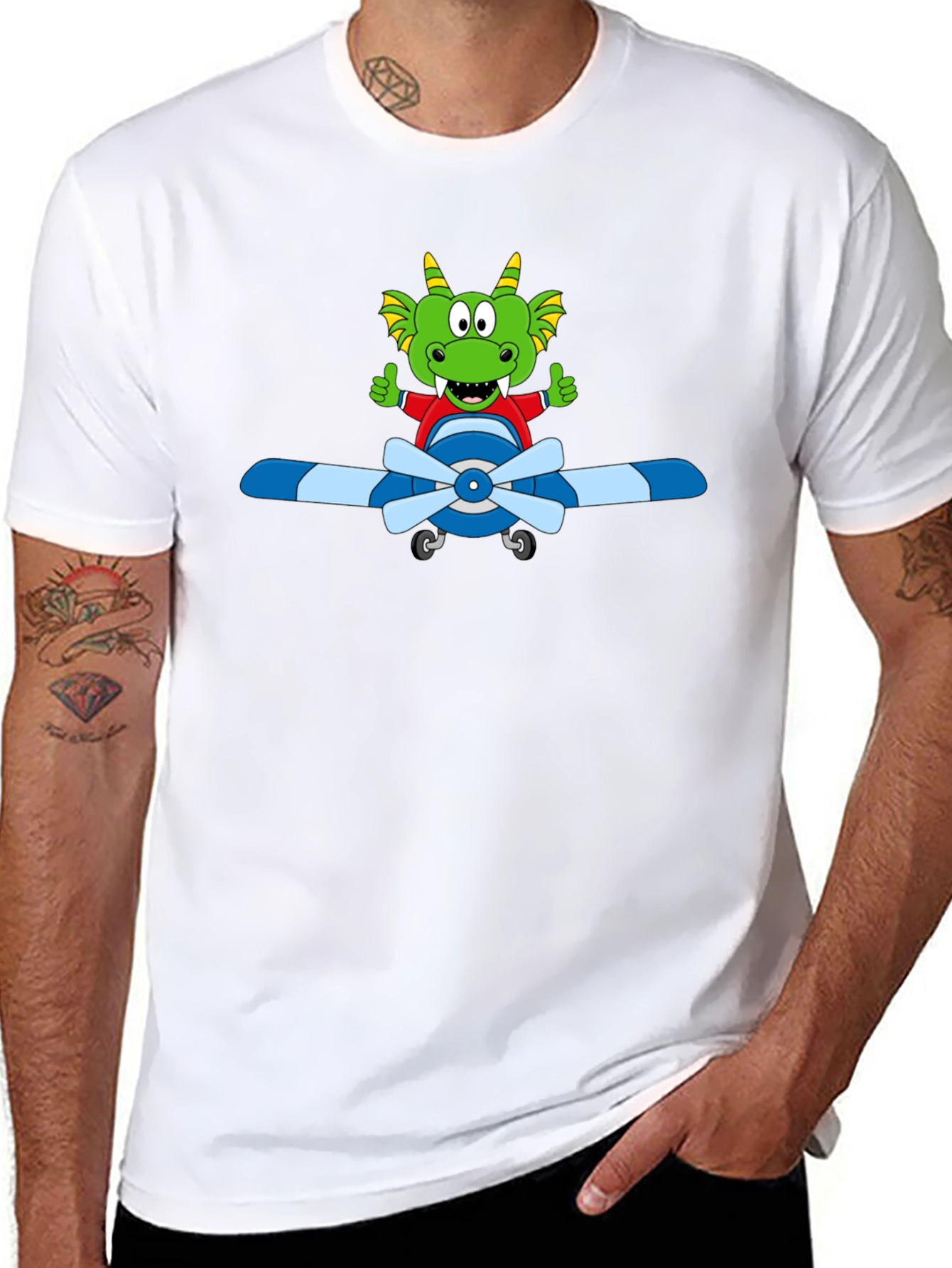 Black Cartoon Dragon Pilot T-Shirt view 8