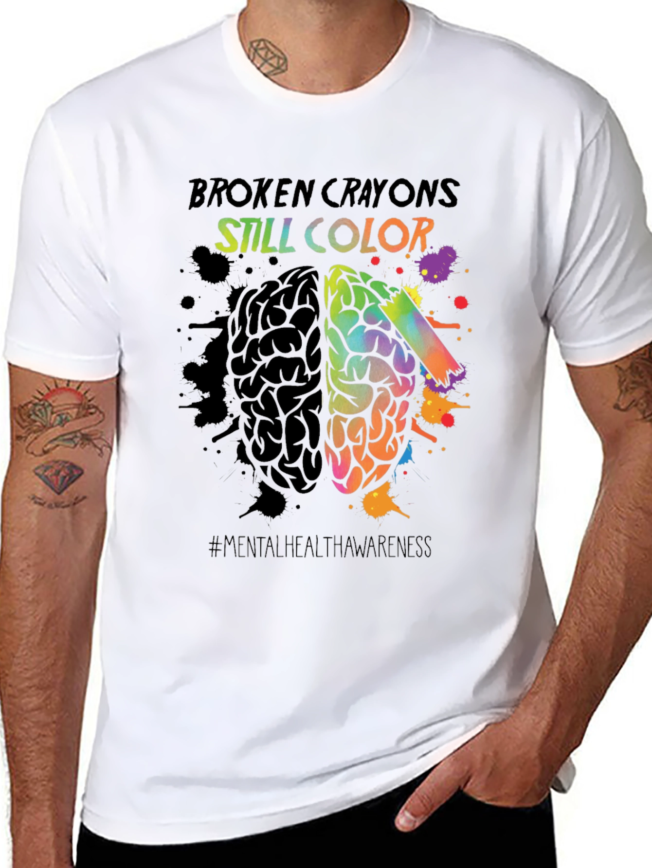 Black Broken Crayons Still Color T-Shirt Mental Health Awareness view 8