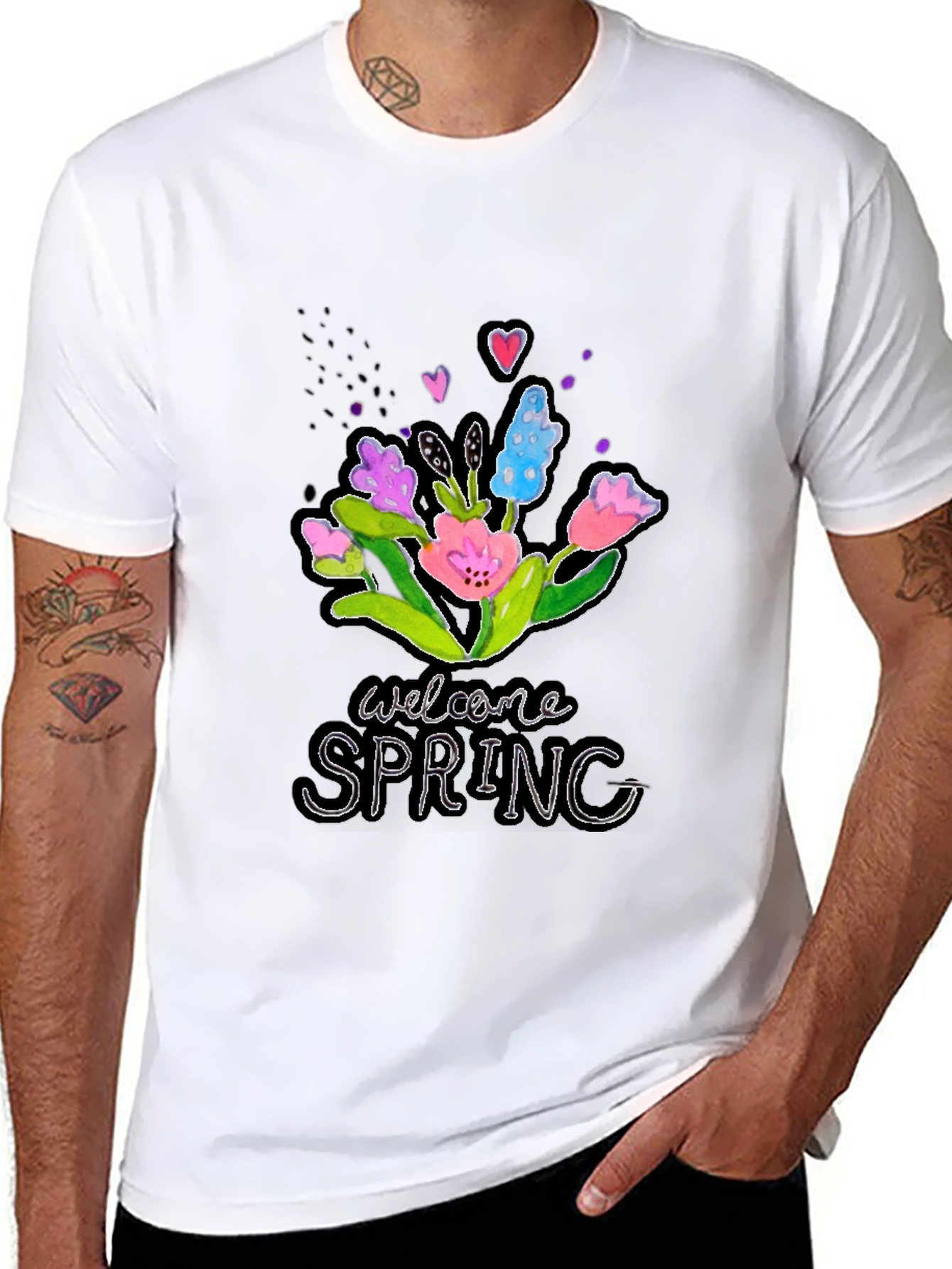 Black Welcome Spring Floral Graphic T-Shirt view 8