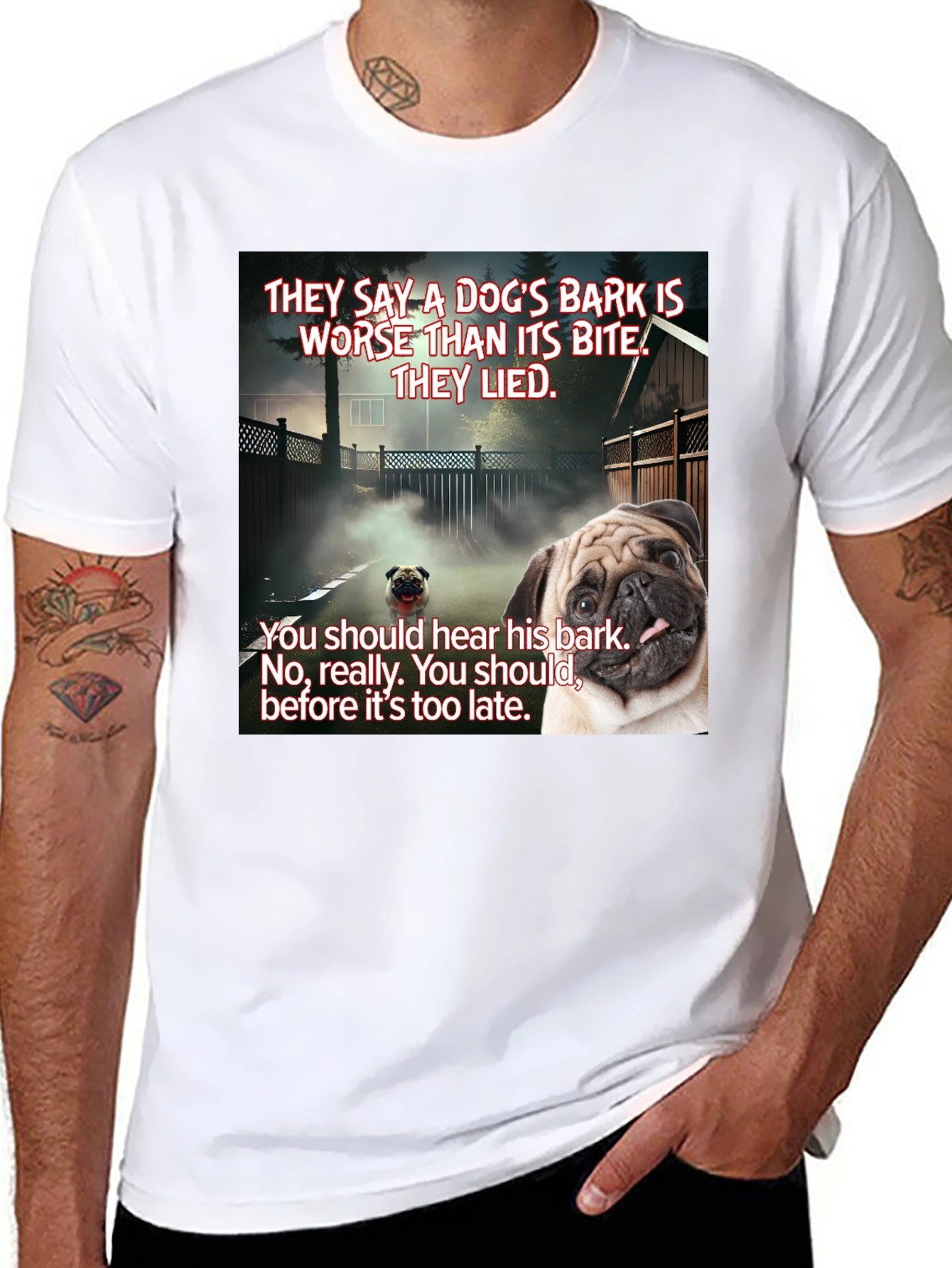 Black Dog's Bark Pug Graphic T-Shirt view 8