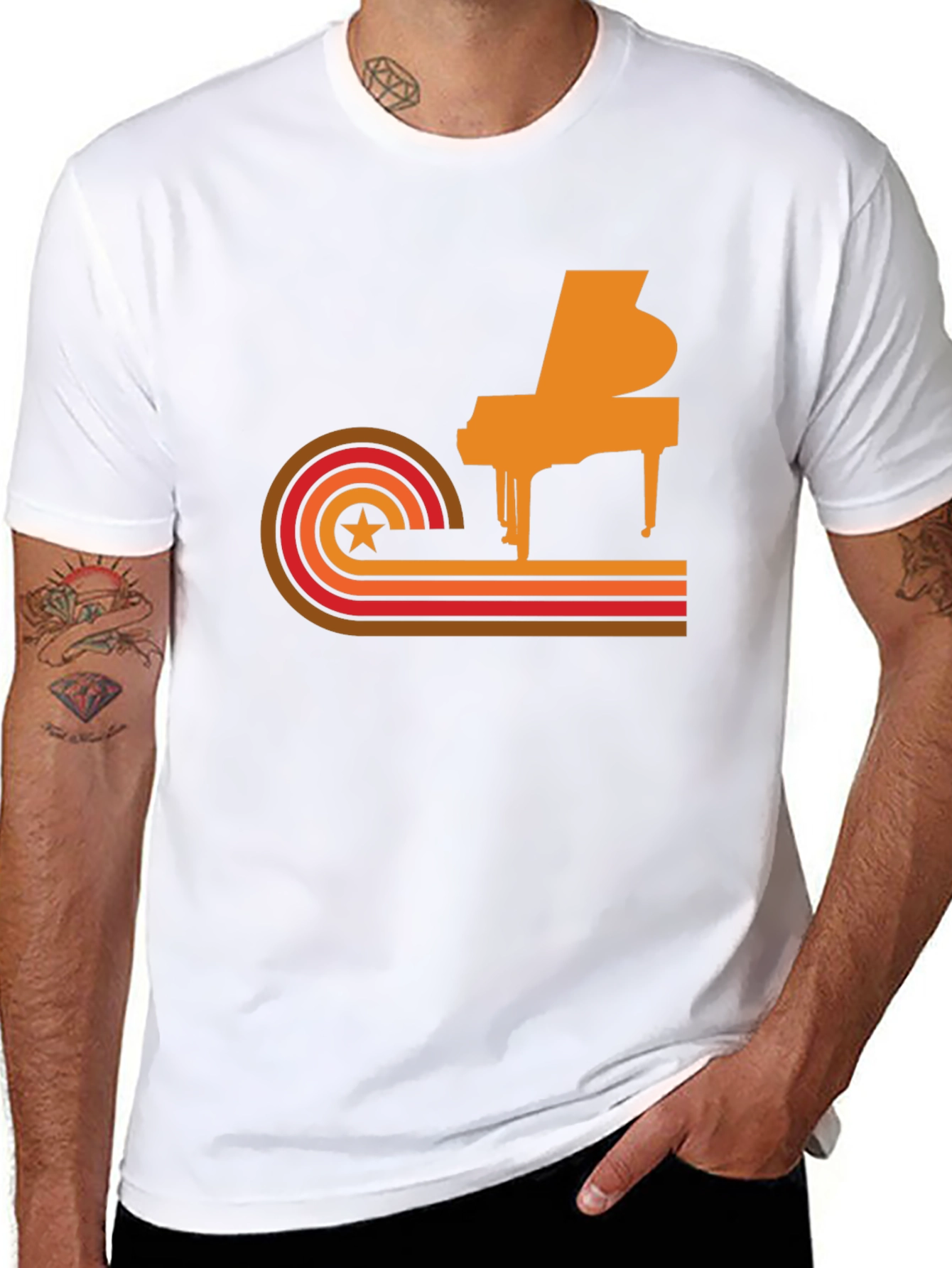 Black Retro Piano Graphic Tee - Cool Music Lover T-Shirt view 8