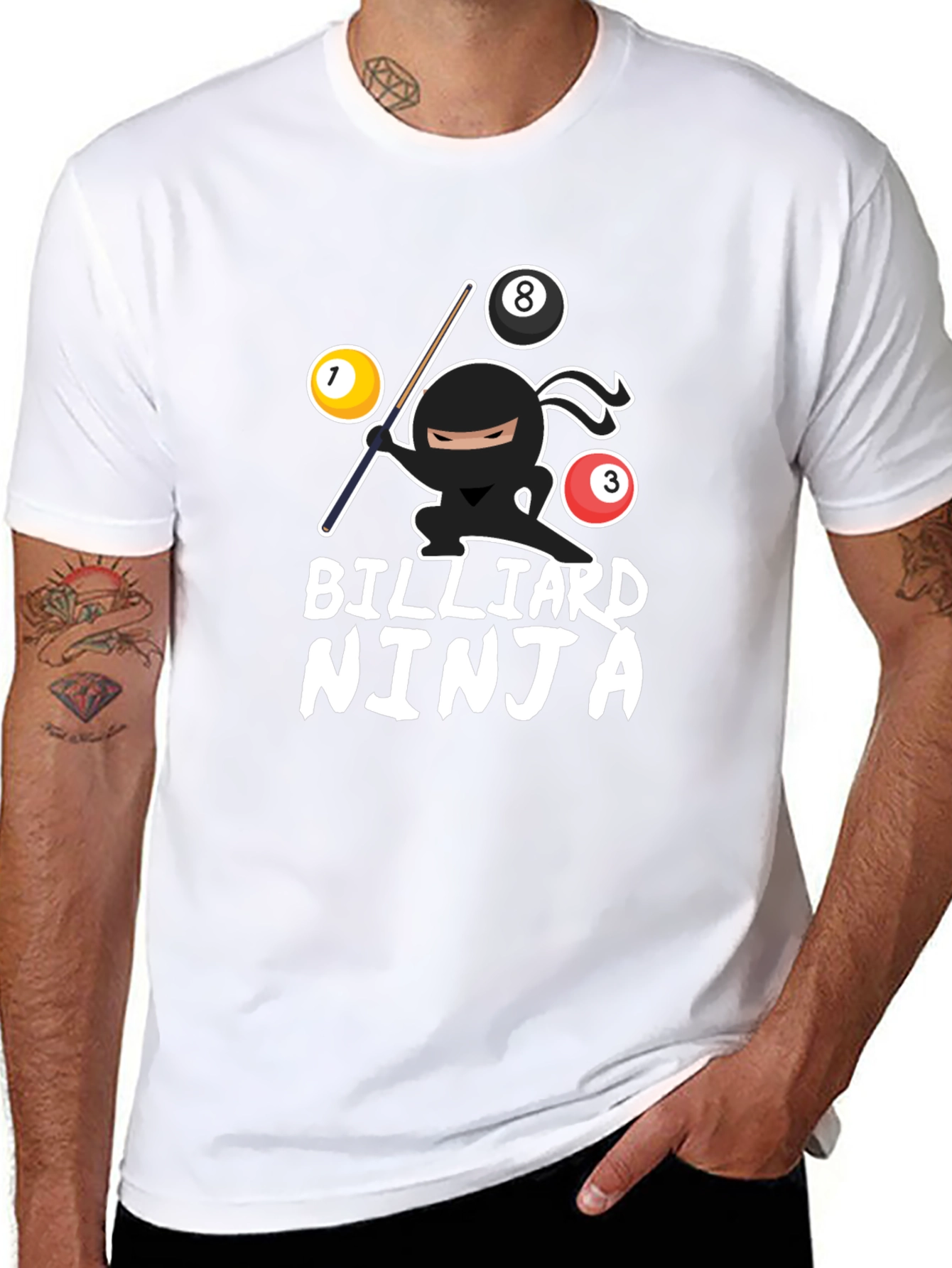 Billiard Ninja Graphic T-Shirt - Unique Pool Player Tee - 8